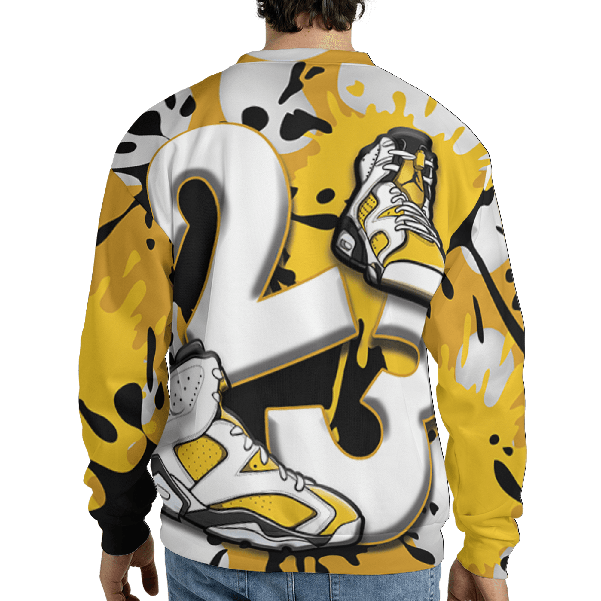 Yellow Ochre 6s Sweatshirt Match Number 23 Paint White Monochrome Ball 3D All-Over Print - NastyJamz