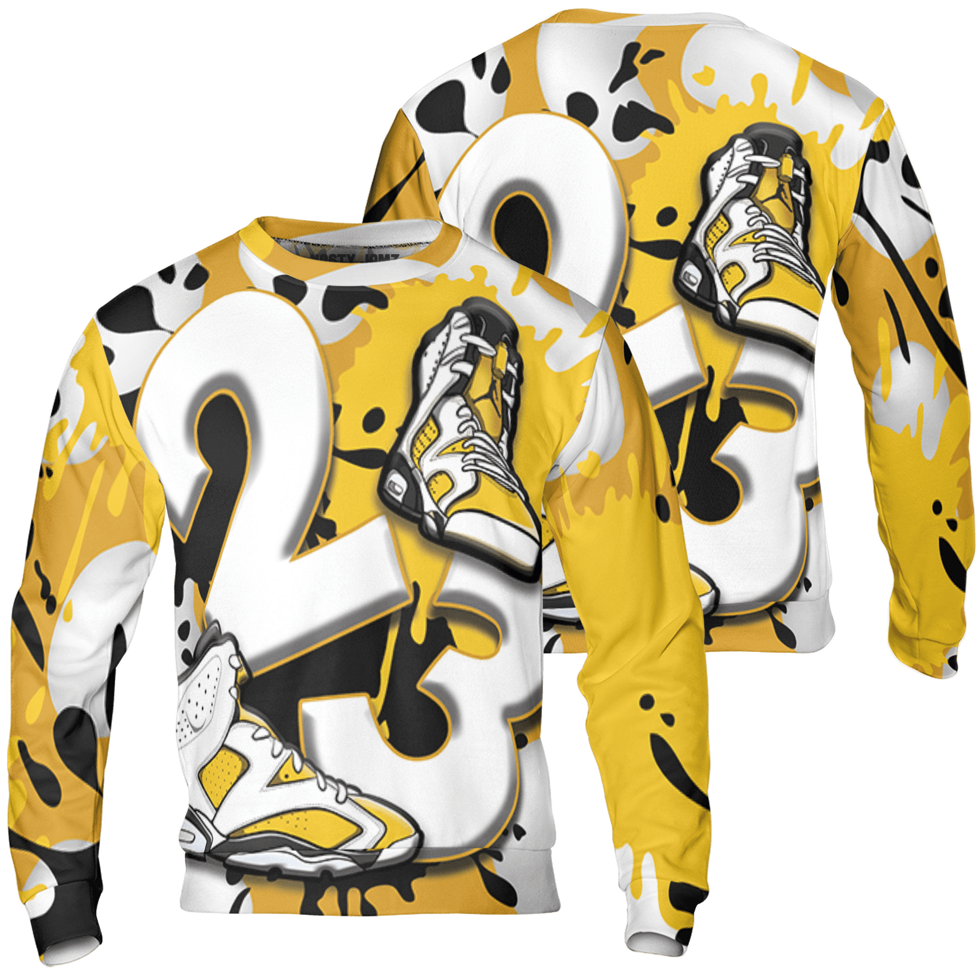Yellow Ochre 6s Sweatshirt Match Number 23 Paint White Monochrome Ball 3D All-Over Print - NastyJamz