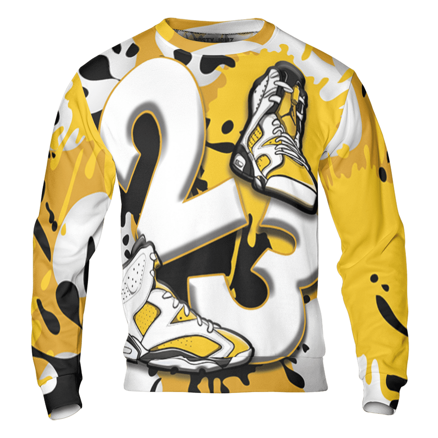 Yellow Ochre 6s Sweatshirt Match Number 23 Paint White Monochrome Ball 3D All-Over Print - NastyJamz