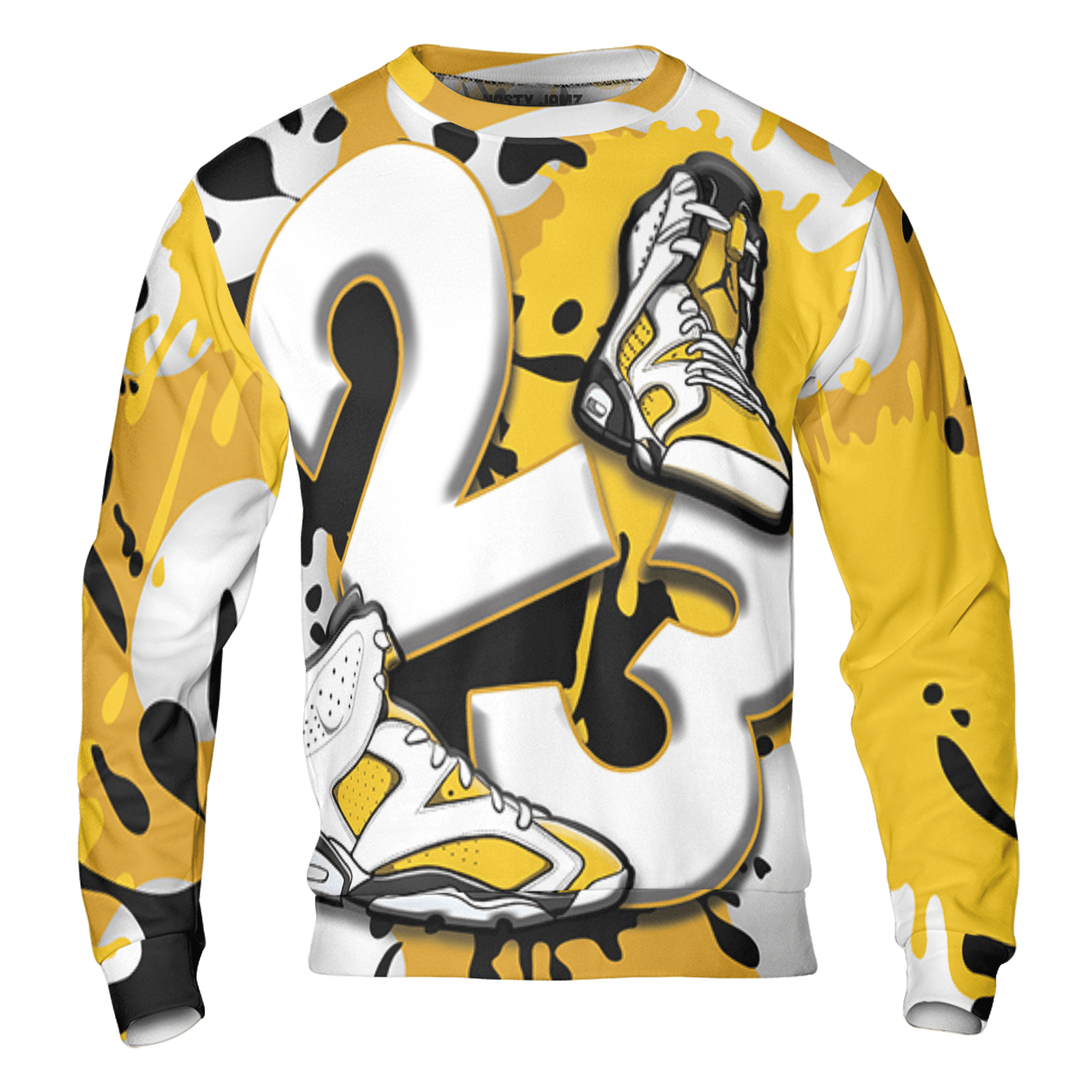 Yellow Ochre 6s Sweatshirt Match Number 23 Paint White Monochrome Ball 3D All-Over Print - NastyJamz