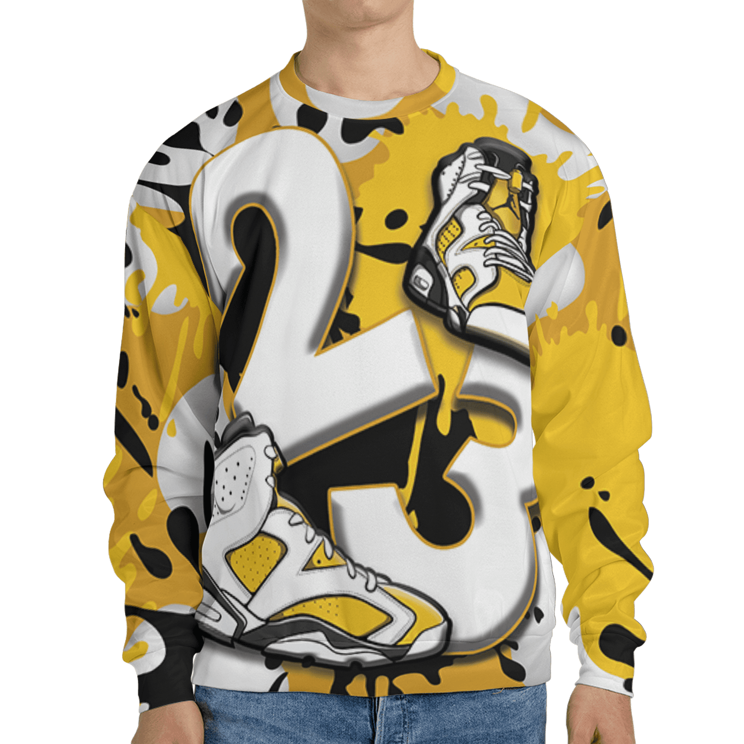 Yellow Ochre 6s Sweatshirt Match Number 23 Paint White Monochrome Ball 3D All-Over Print - NastyJamz