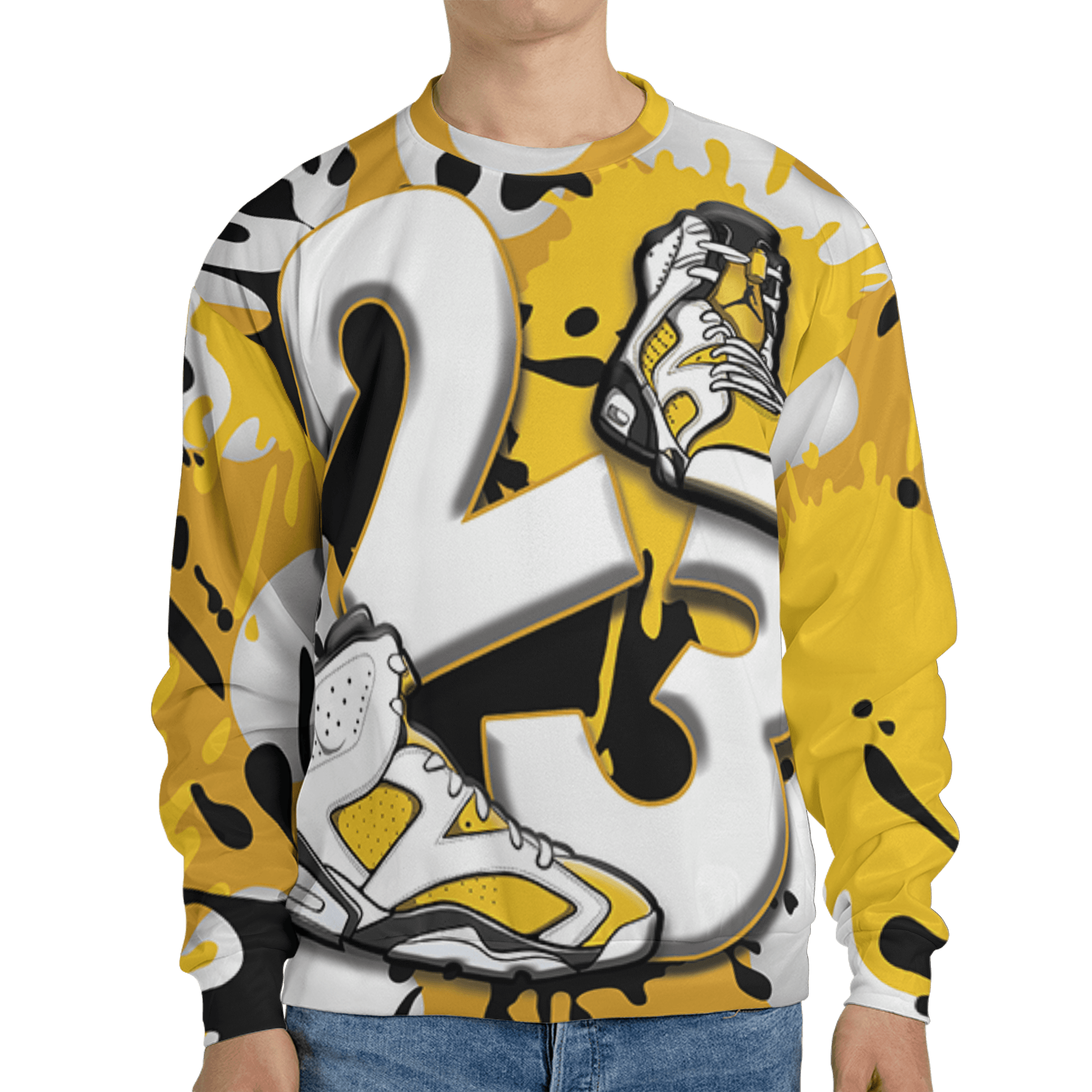 Yellow Ochre 6s Sweatshirt Match Number 23 Paint White Monochrome Ball 3D All-Over Print - NastyJamz