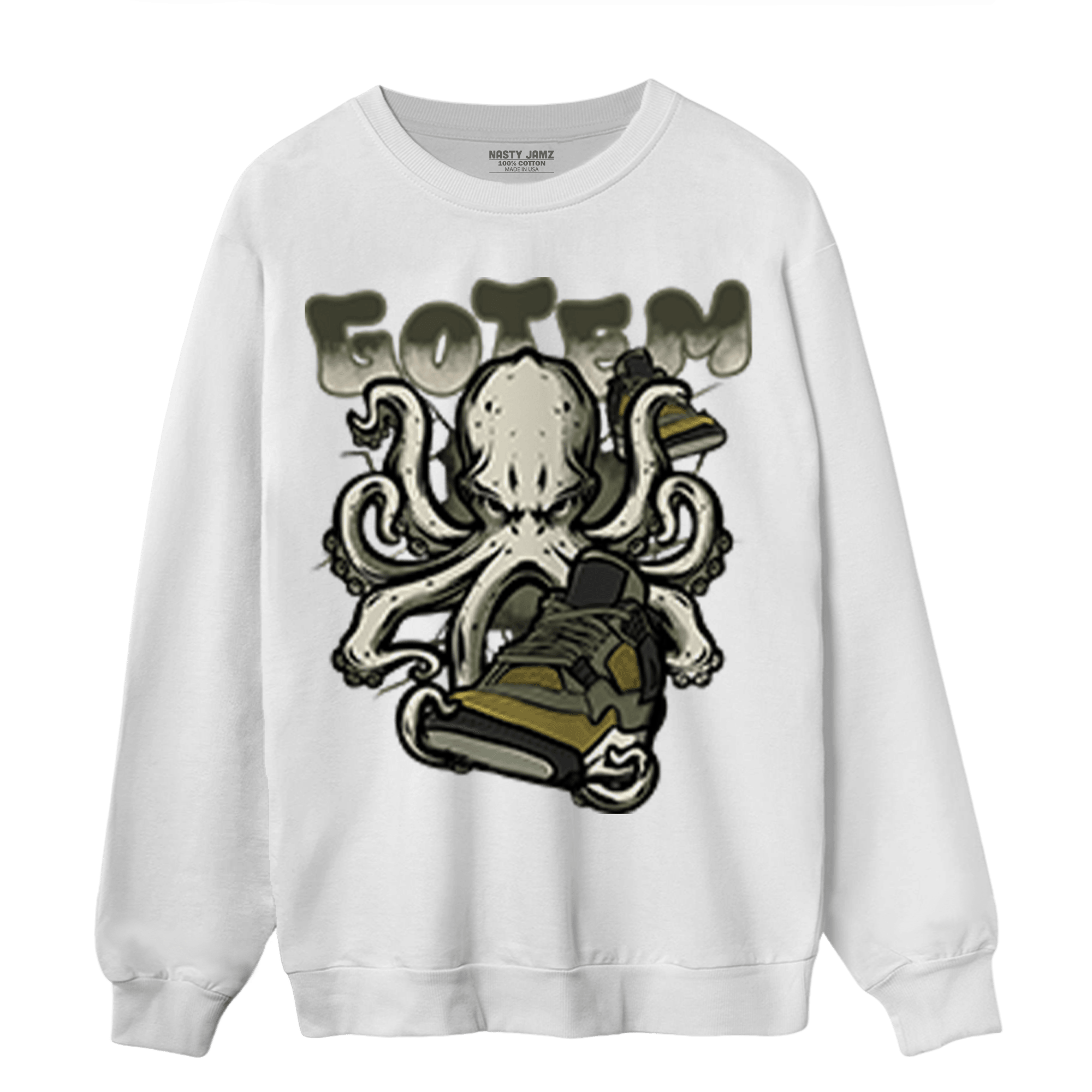 SE Craft Medium Olive 4s Sweatshirt Match Octopus Got Em - NastyJamz