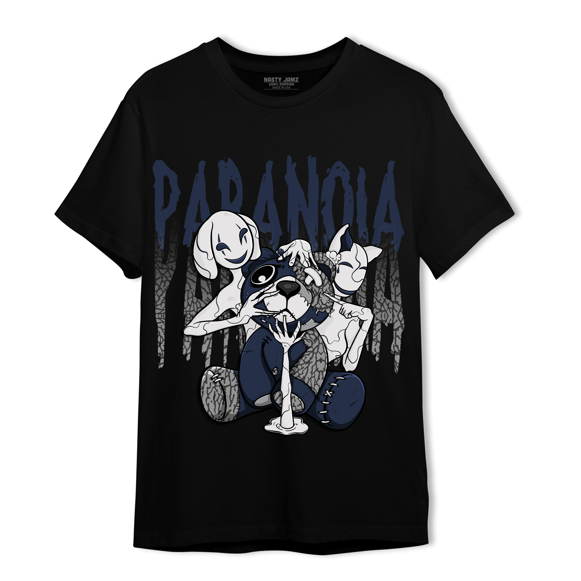 White Navy 3s T Shirt Match Paranoia BER - NastyJamz