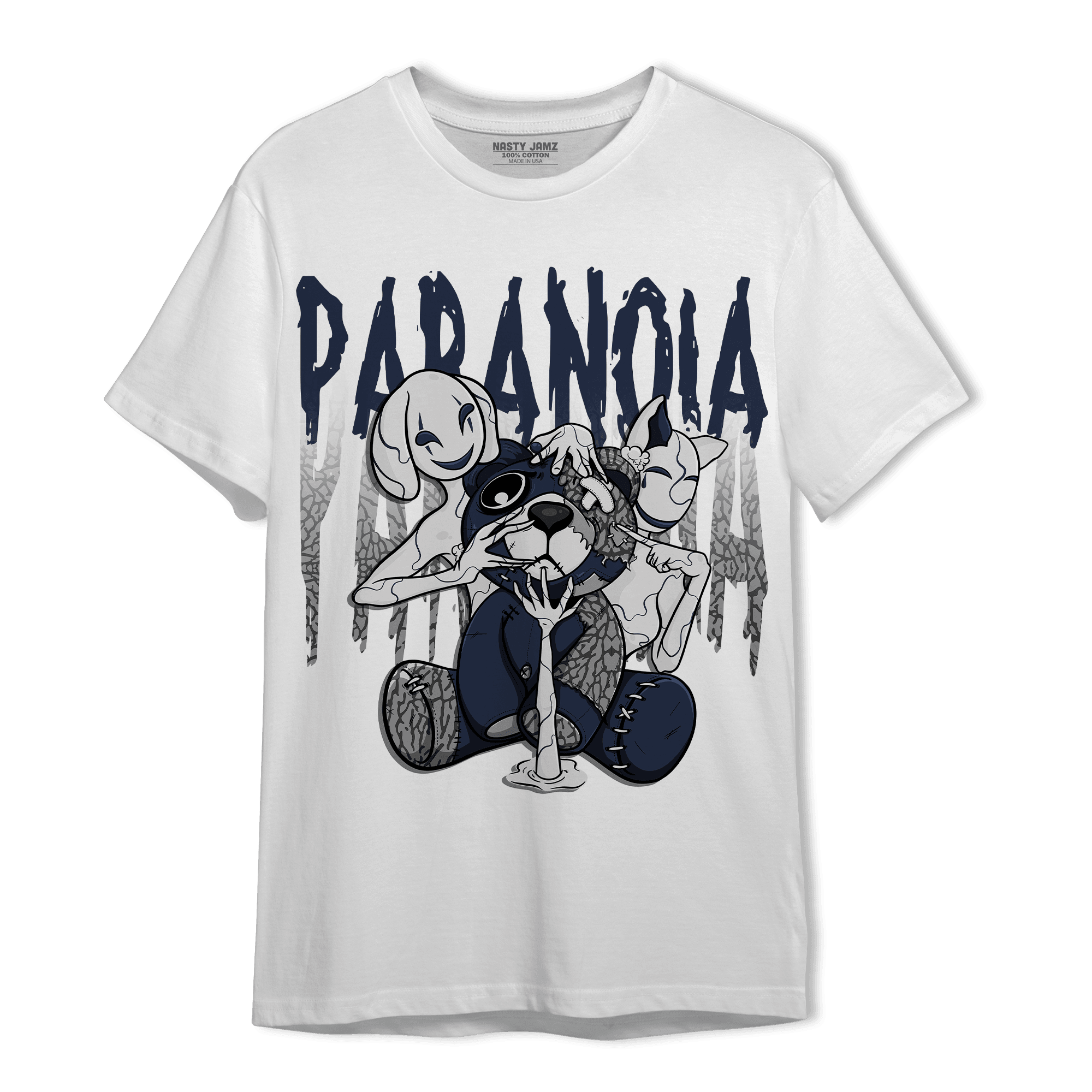 White Navy 3s T Shirt Match Paranoia BER - NastyJamz