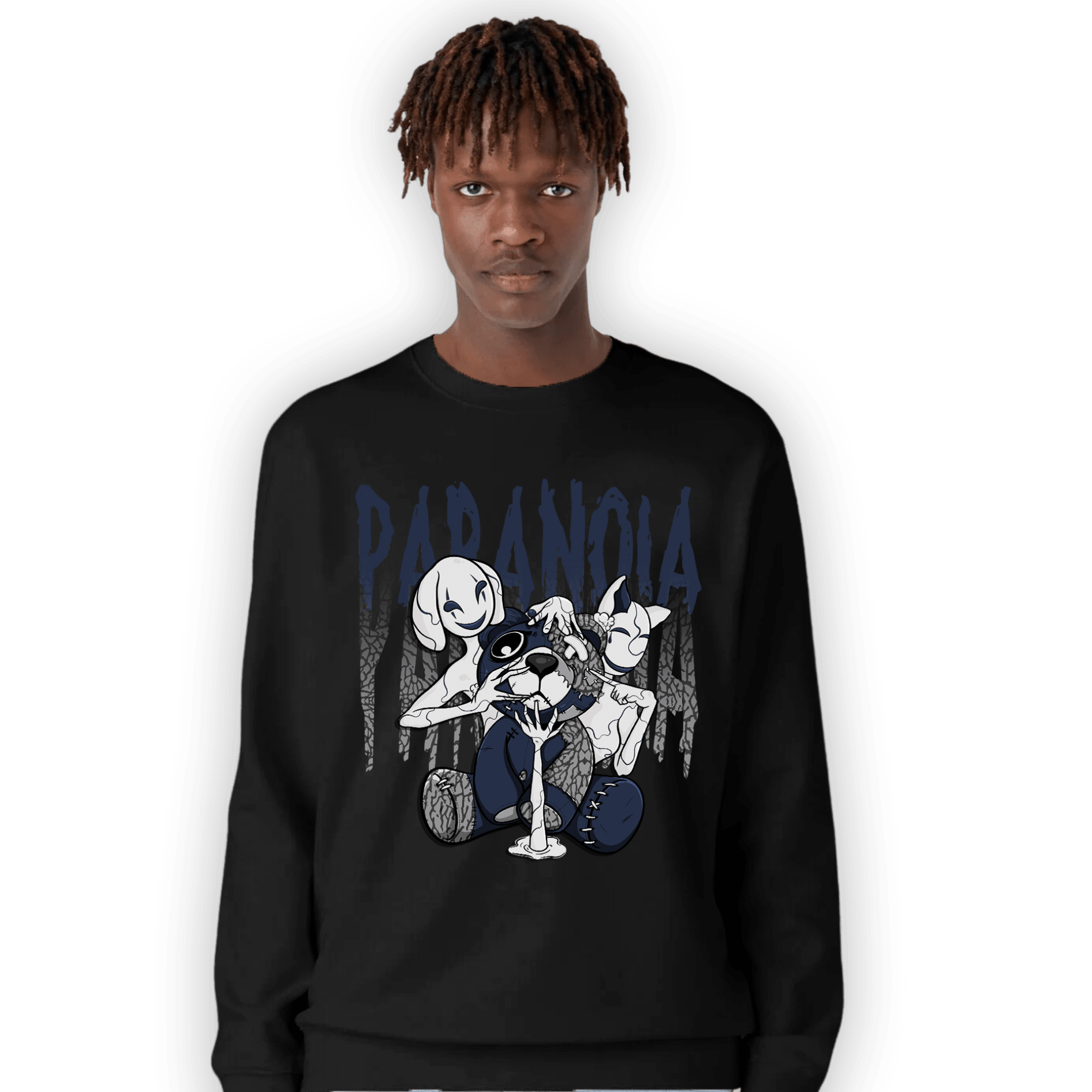 White Navy 3s Sweatshirt Match Paranoia BER - NastyJamz