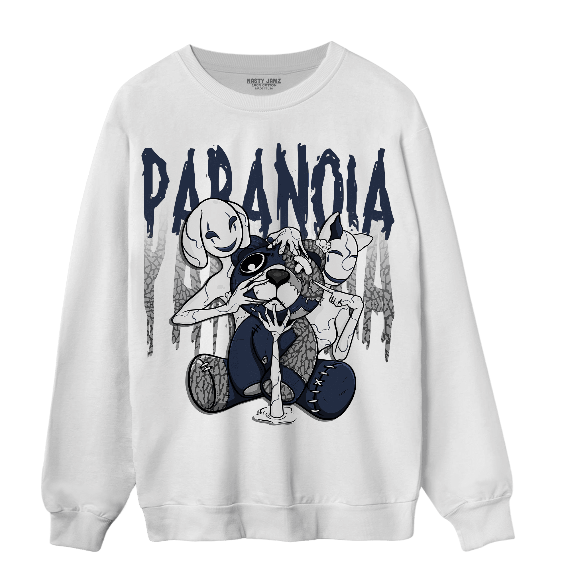 White Navy 3s Sweatshirt Match Paranoia BER - NastyJamz