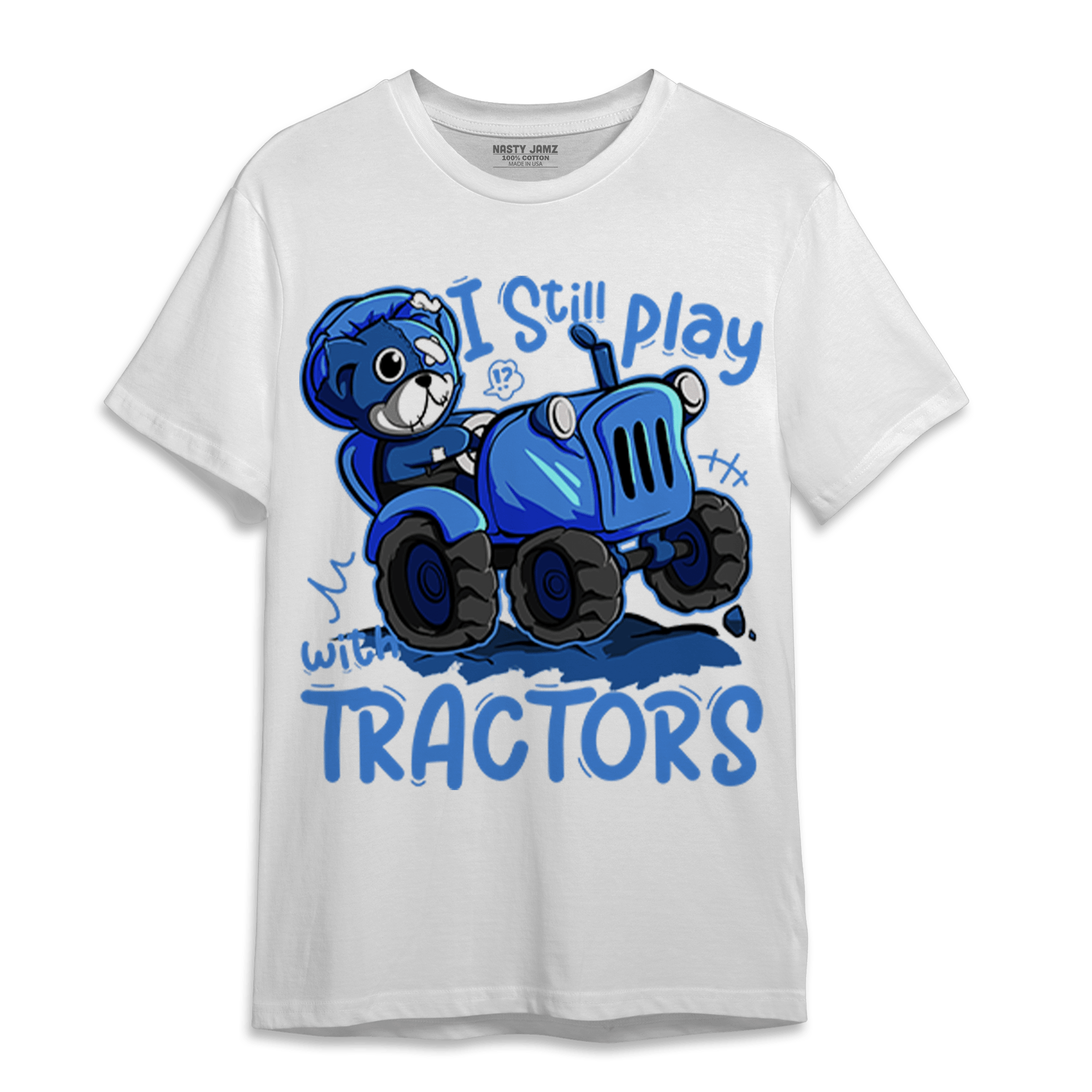 University Blue Toe 1s T Shirt Match Play With Tractors BER - NastyJamz
