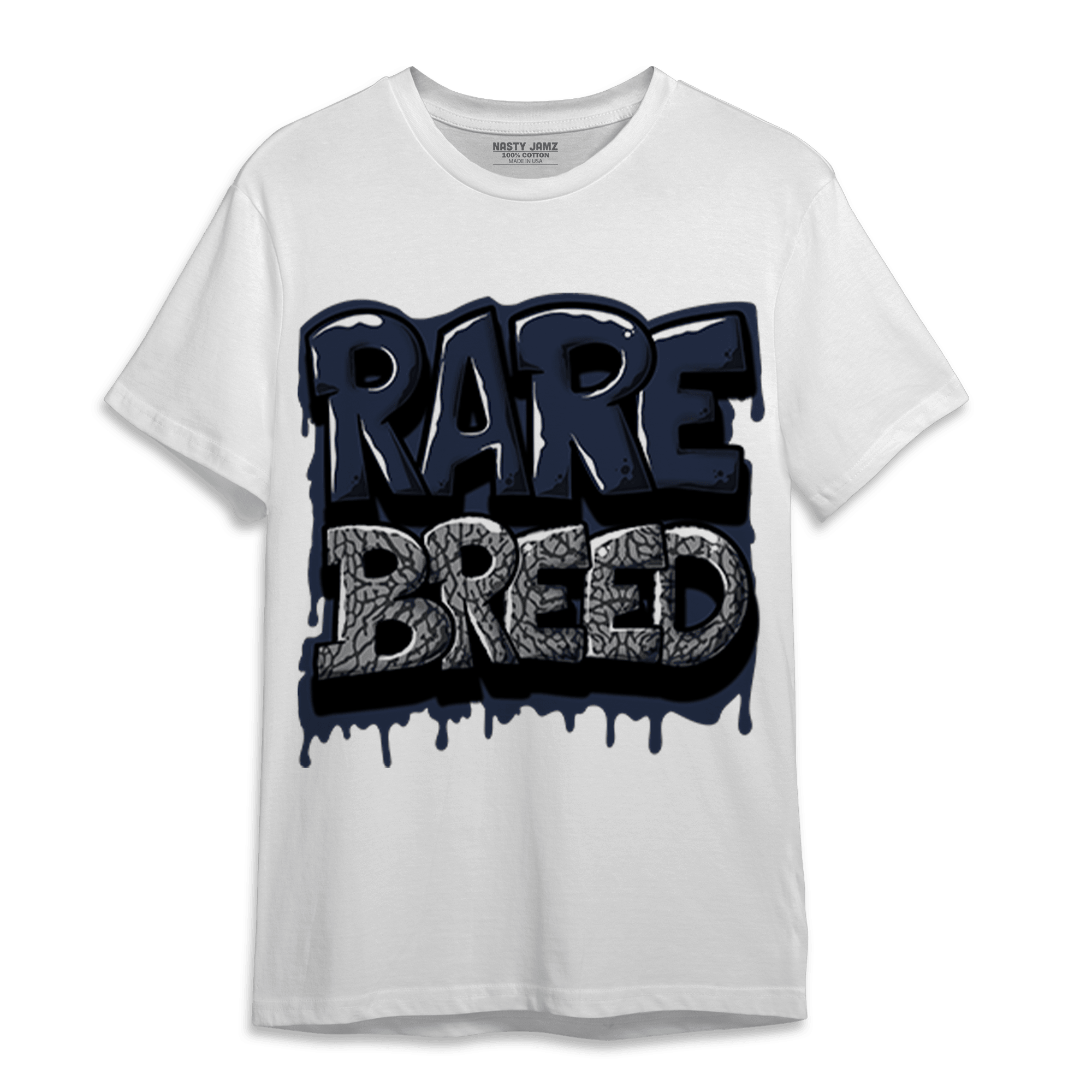White Navy 3s T Shirt Match Rare Breed - NastyJamz
