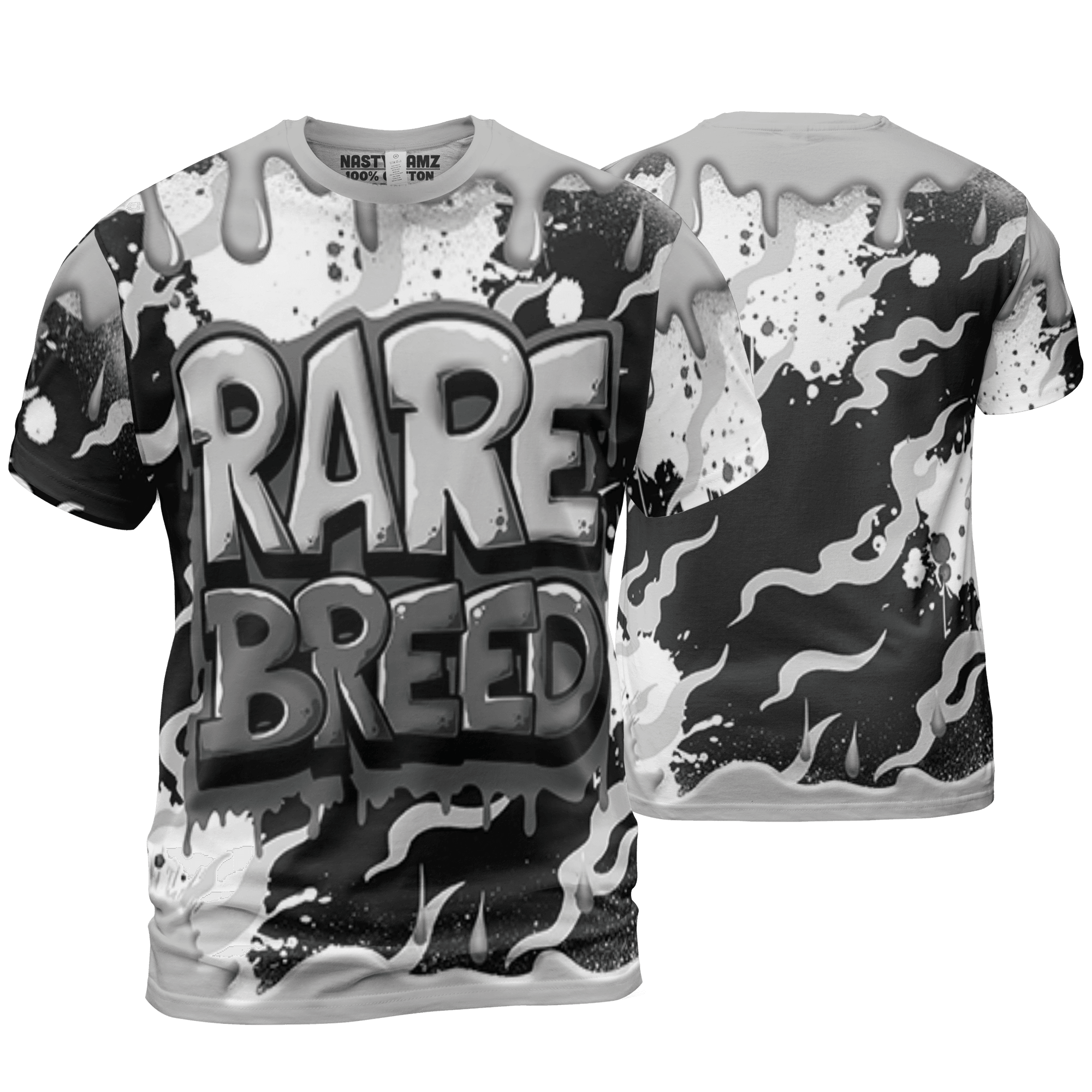 Retro High OG Black White 1s T Shirt Match Rare Breed 3D All-Over Print Drippin - NastyJamz