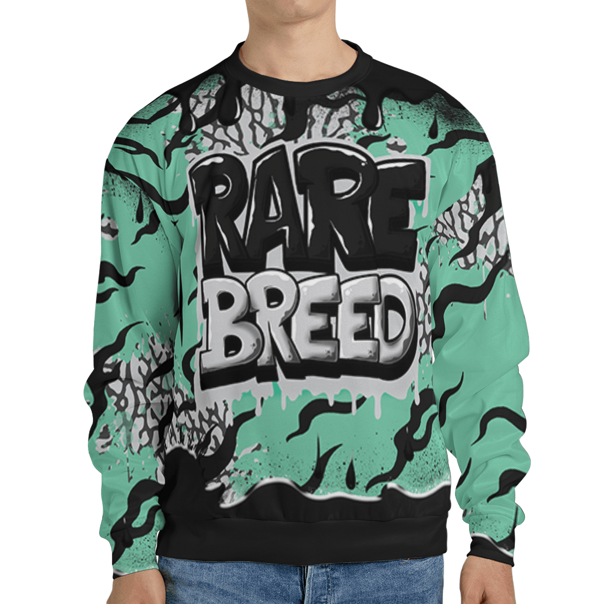 Green Glow 3s Sweatshirt Match Rare Breed 3D All-Over Print Drippin - NastyJamz