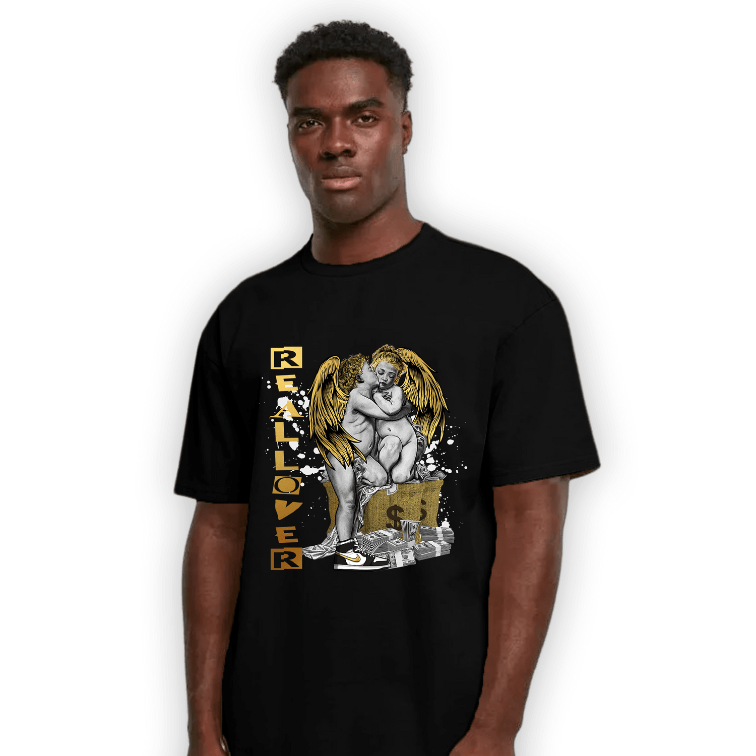 Mid SE Black Gold 1s T Shirt Match Real Lover Angel - NastyJamz