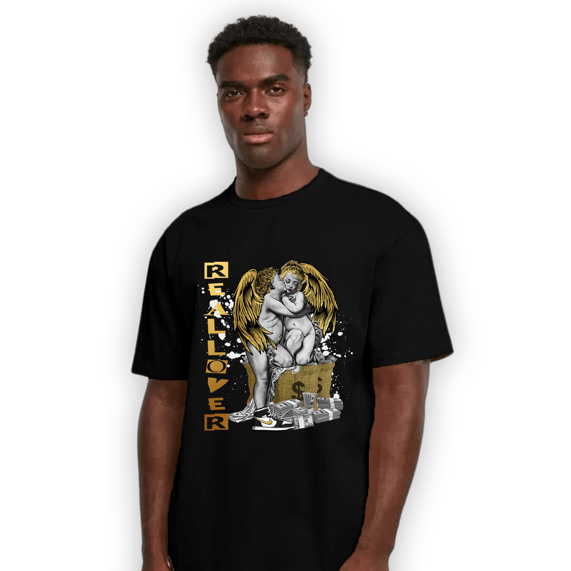 Mid SE Black Gold 1s T Shirt Match Real Lover Angel - NastyJamz