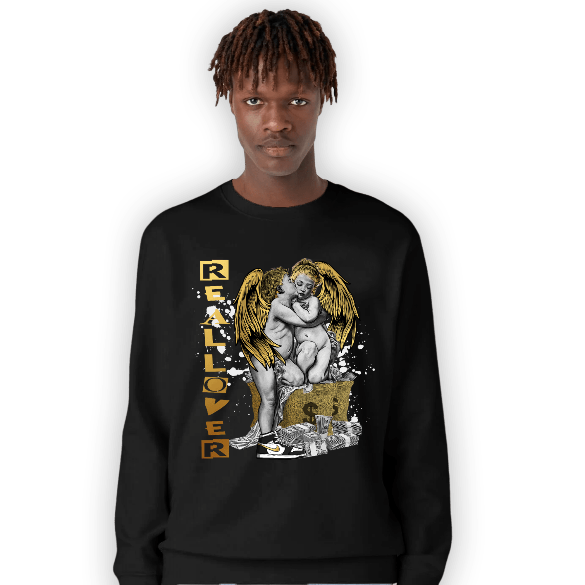 Mid SE Black Gold 1s Sweatshirt Match Real Lover Angel - NastyJamz