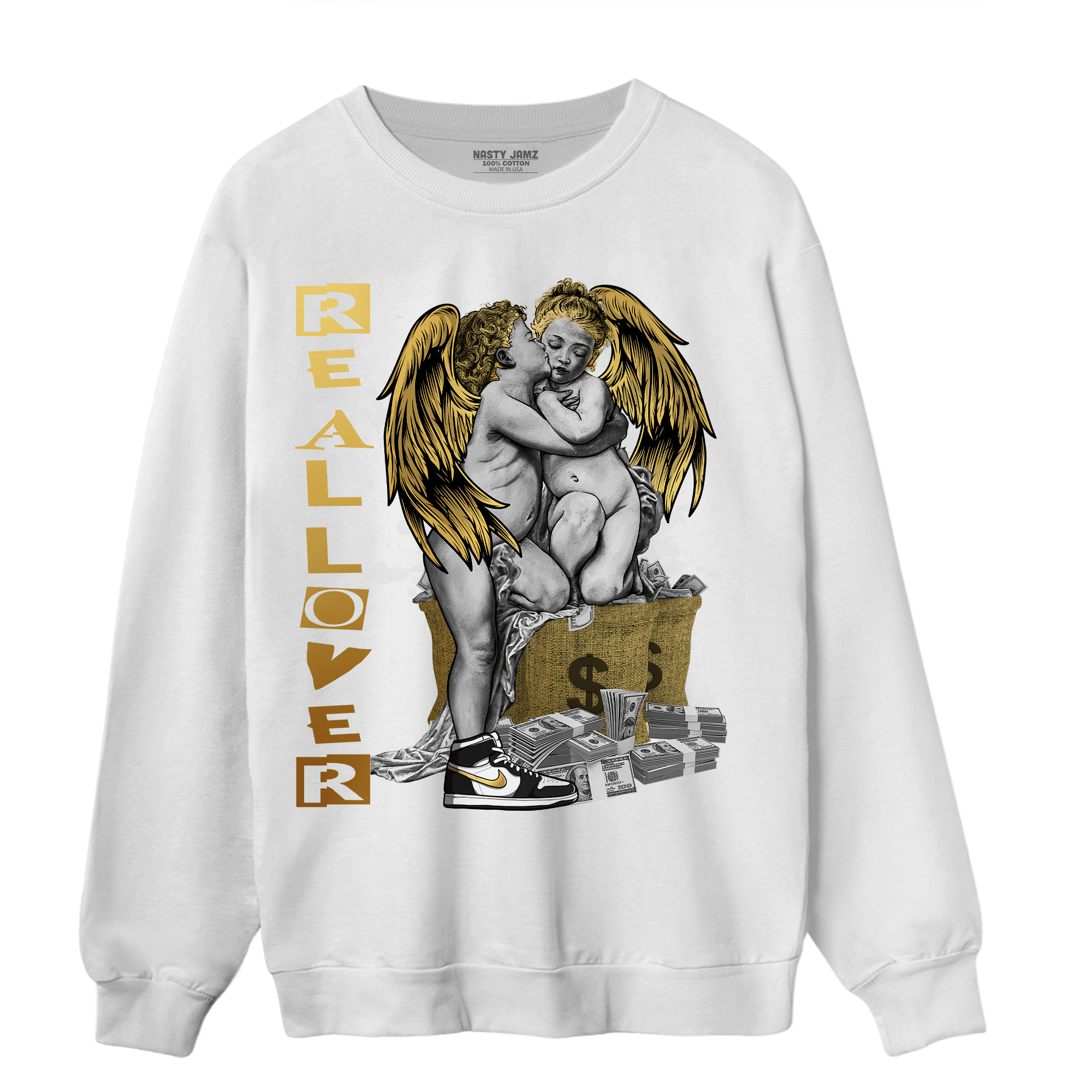 Mid SE Black Gold 1s Sweatshirt Match Real Lover Angel - NastyJamz
