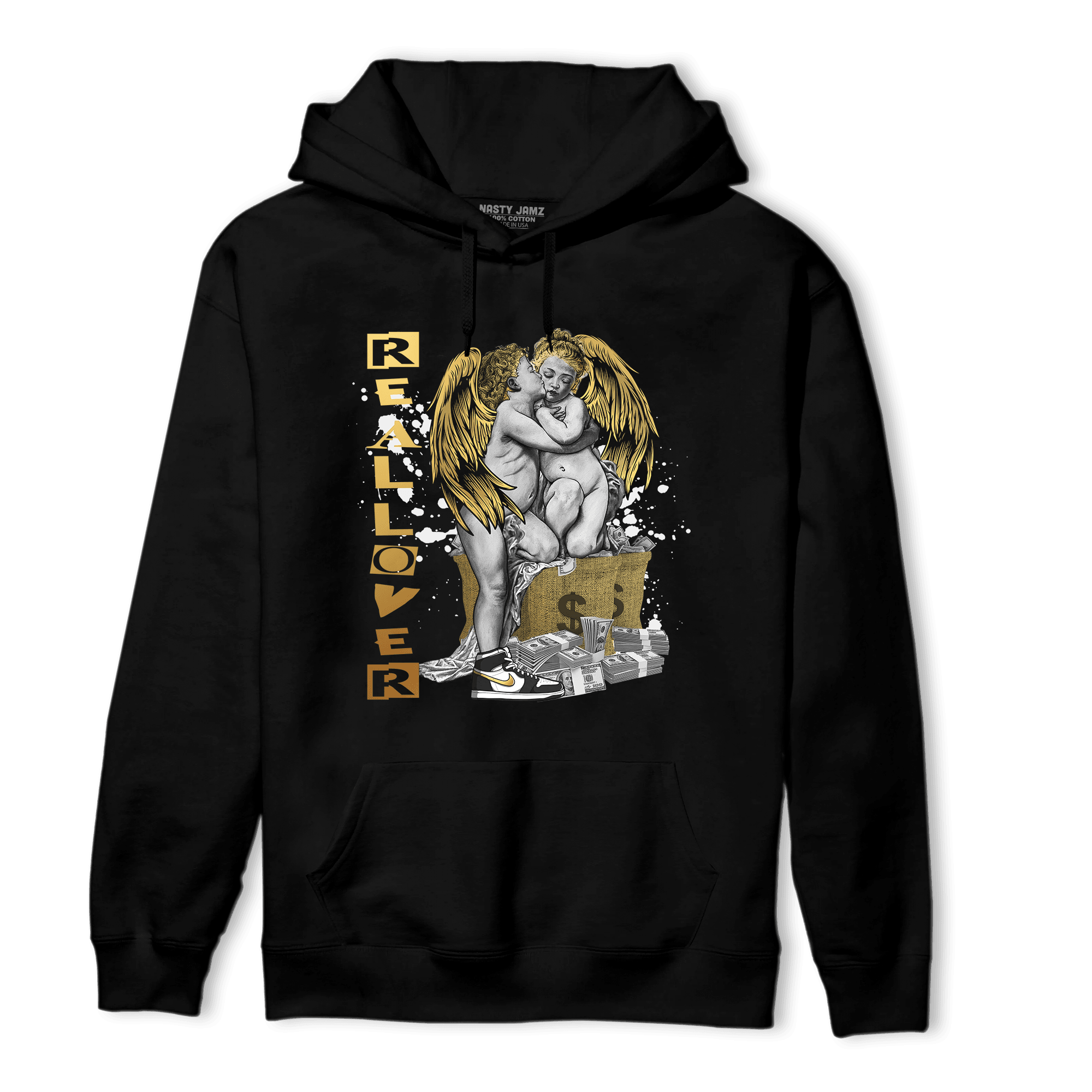 Mid SE Black Gold 1s Hoodie Match Real Lover Angel - NastyJamz