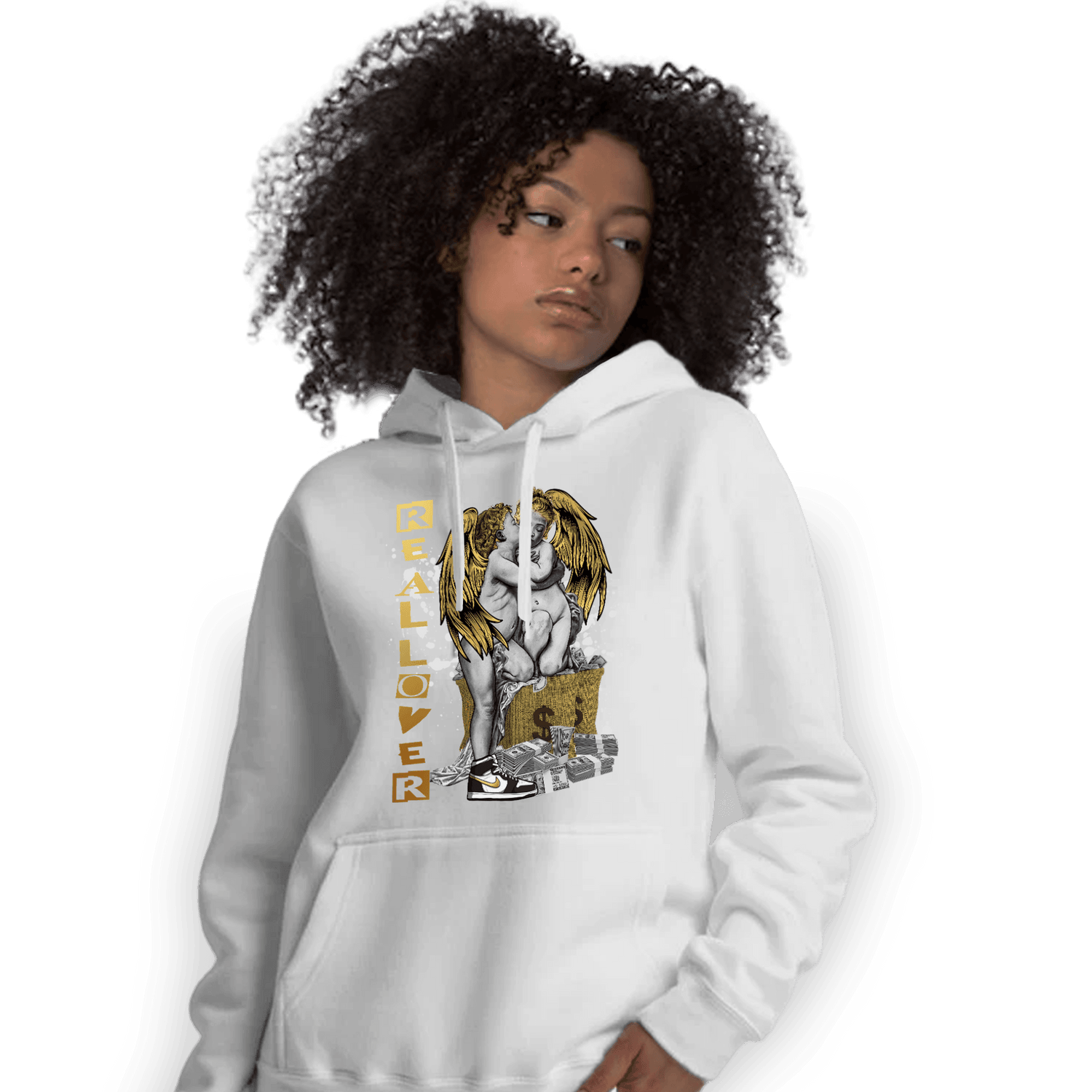 Mid SE Black Gold 1s Hoodie Match Real Lover Angel - NastyJamz
