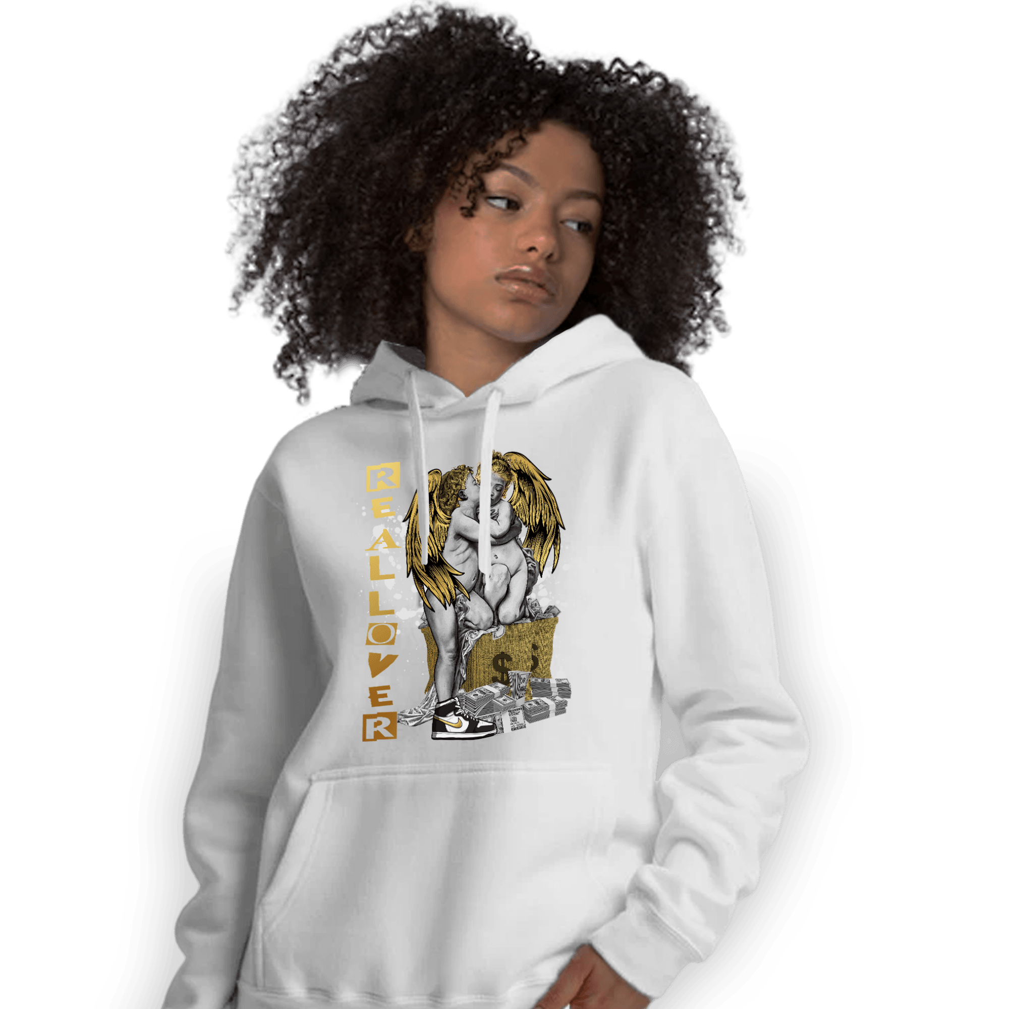 Mid SE Black Gold 1s Hoodie Match Real Lover Angel - NastyJamz