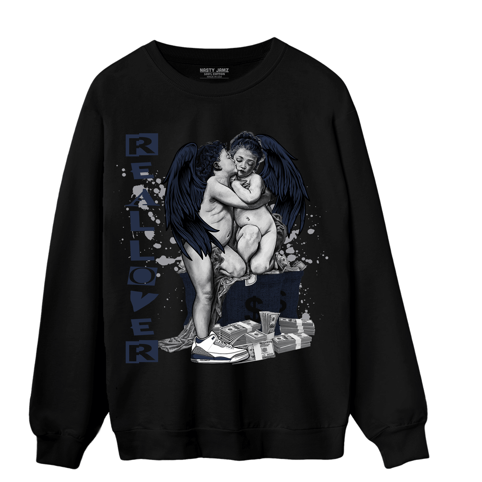 White Navy 3s Sweatshirt Match Real Lover Angel - NastyJamz