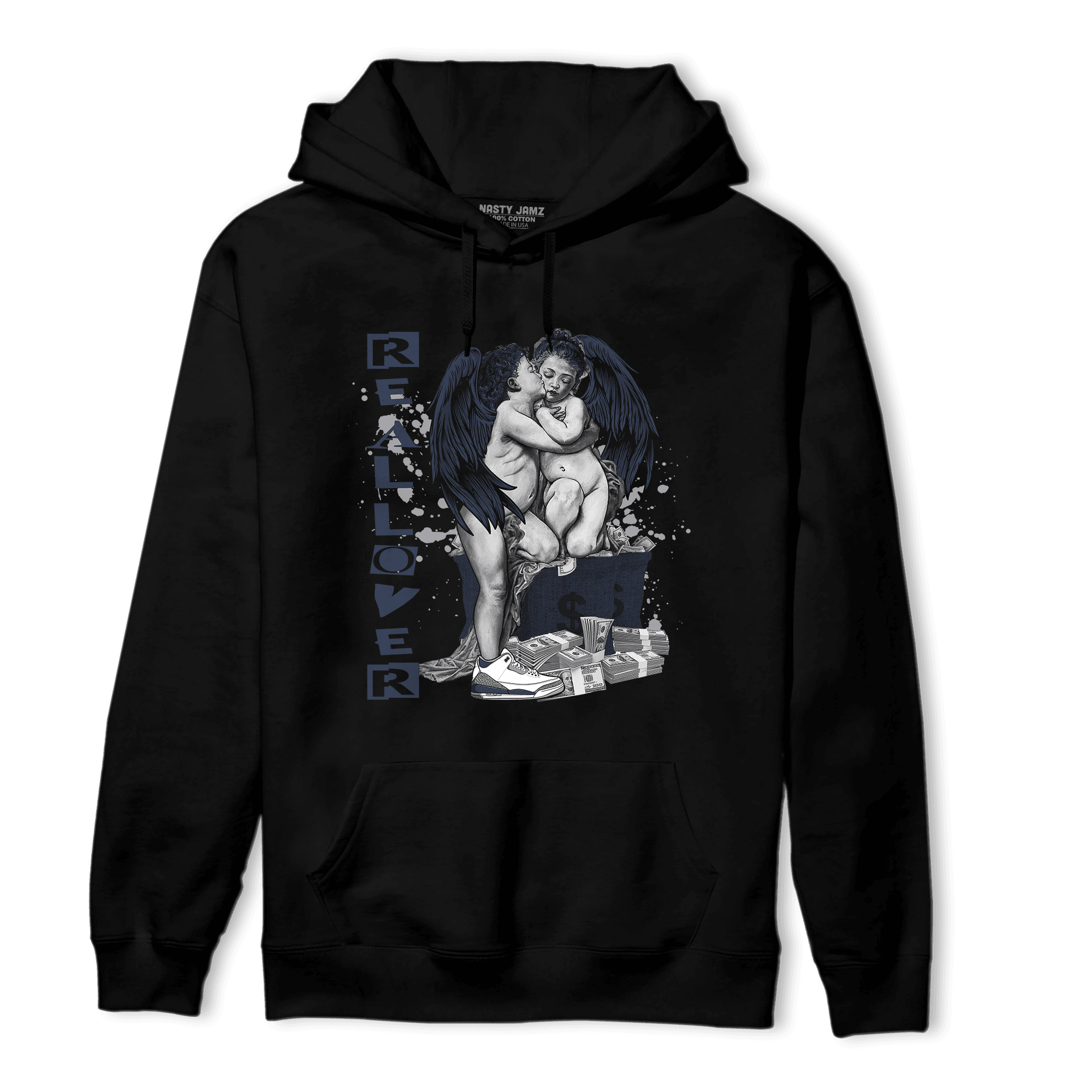 White Navy 3s Hoodie Match Real Lover Angel - NastyJamz