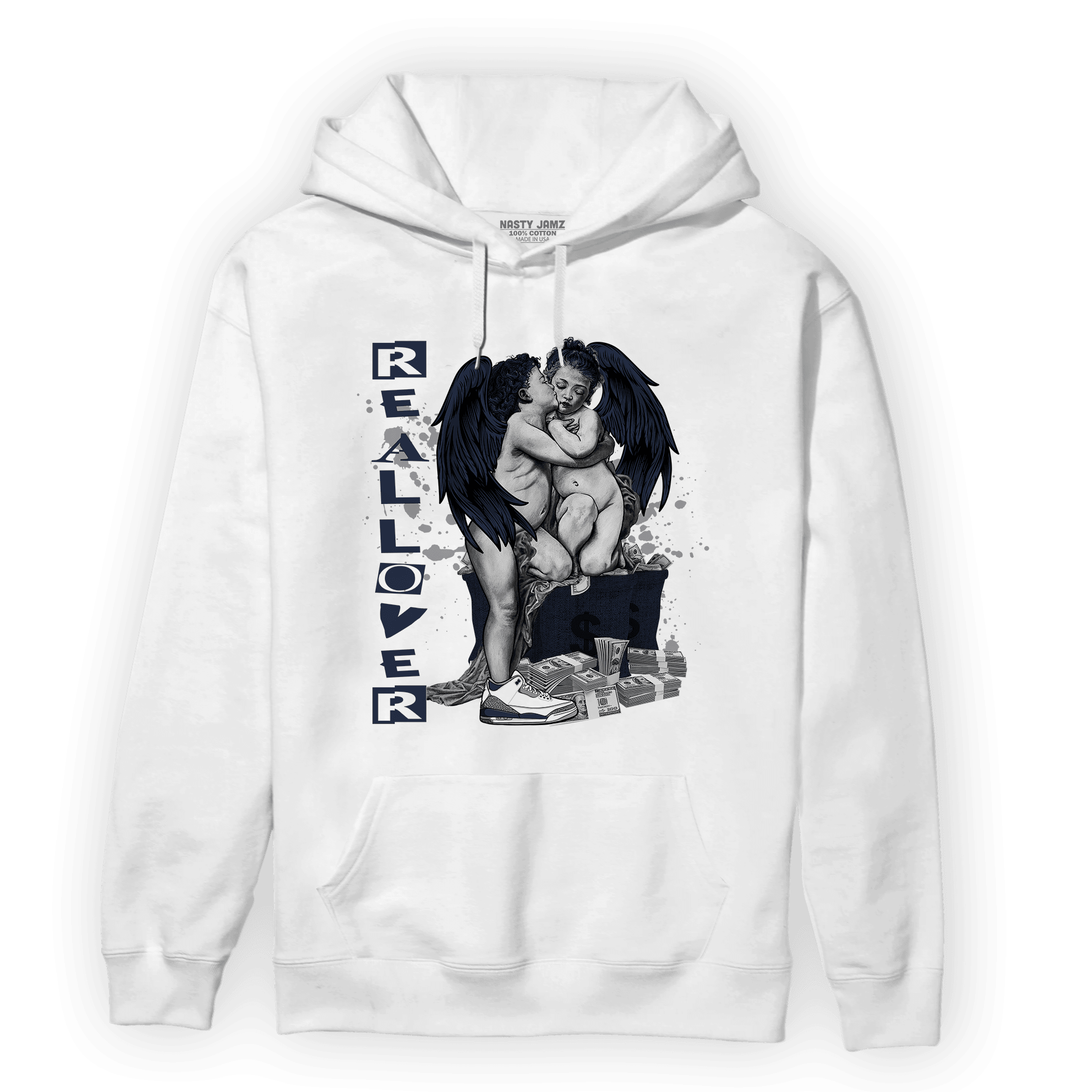 White Navy 3s Hoodie Match Real Lover Angel - NastyJamz