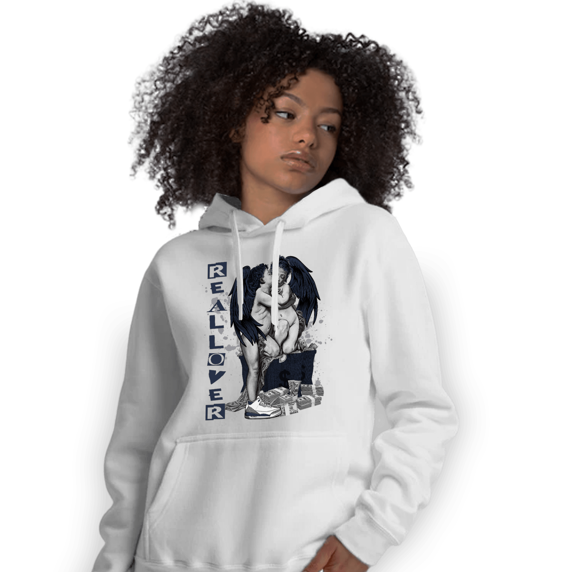 White Navy 3s Hoodie Match Real Lover Angel - NastyJamz