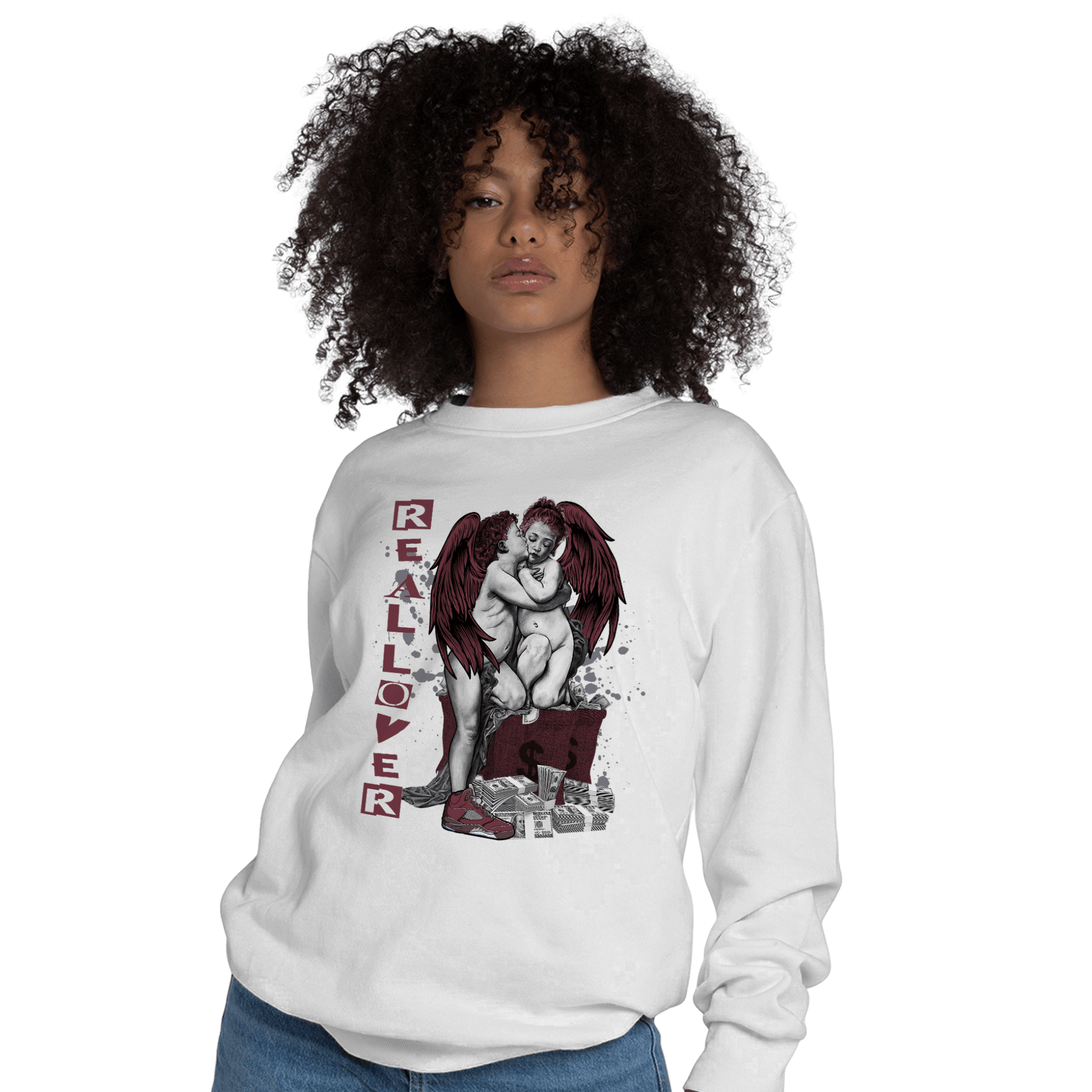 Burgundy 5s Sweatshirt Match Real Lover Angel - NastyJamz