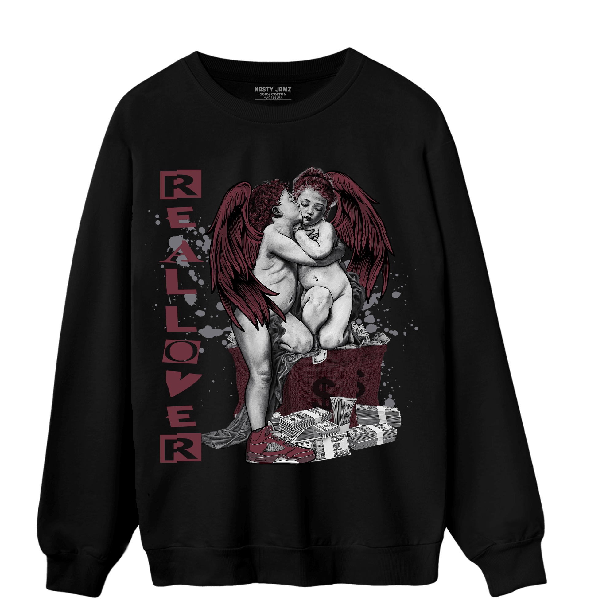Burgundy 5s Sweatshirt Match Real Lover Angel - NastyJamz
