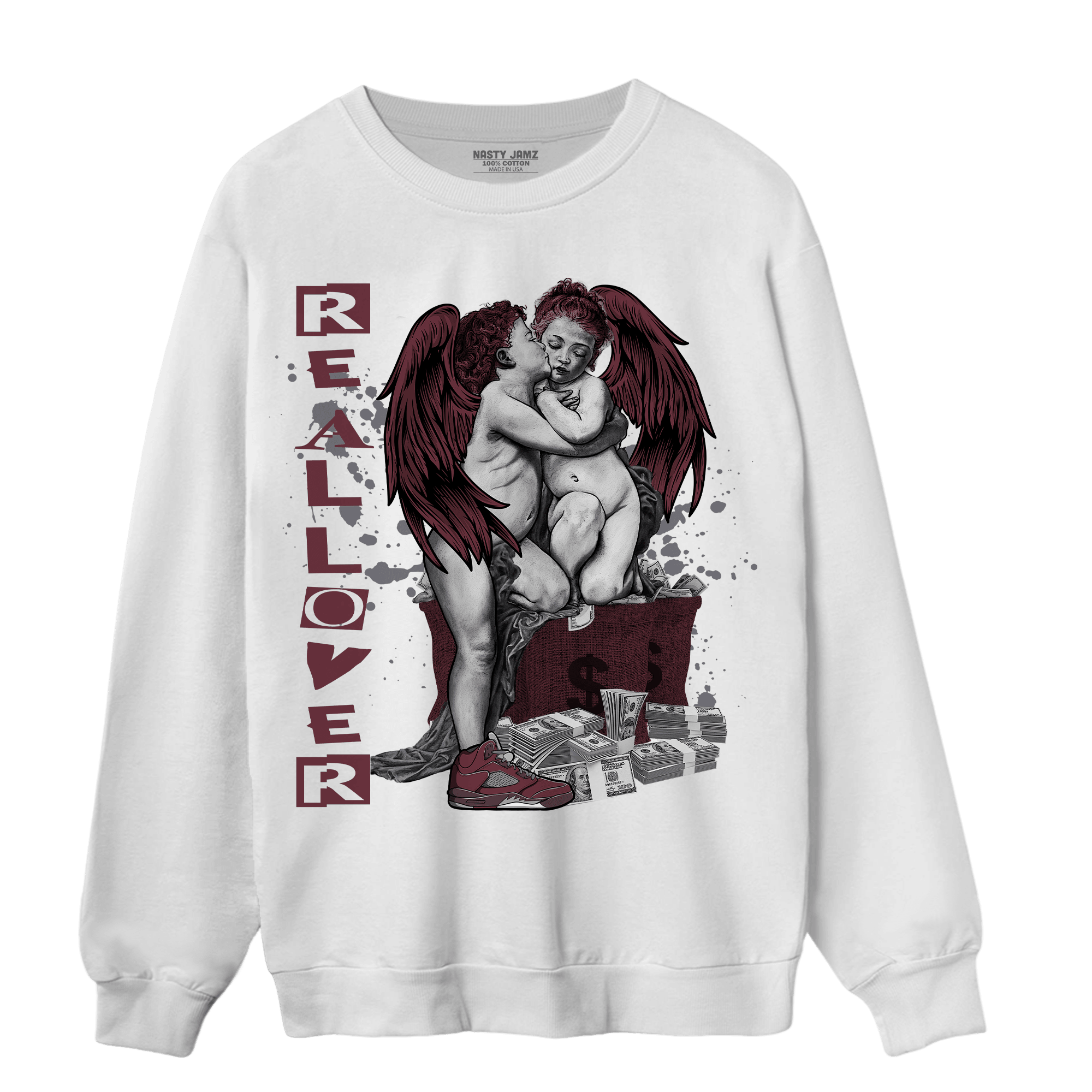 Burgundy 5s Sweatshirt Match Real Lover Angel - NastyJamz