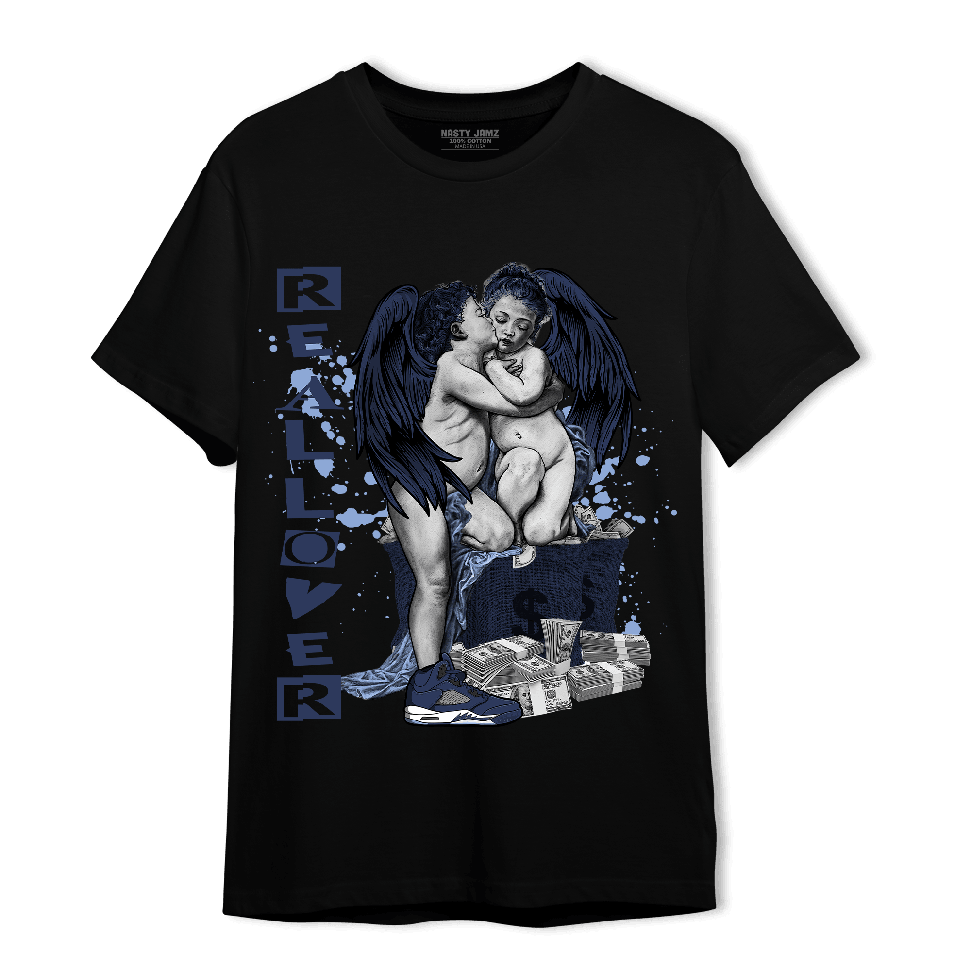 Midnight Navy 5s T Shirt Match Real Lover Angel - NastyJamz