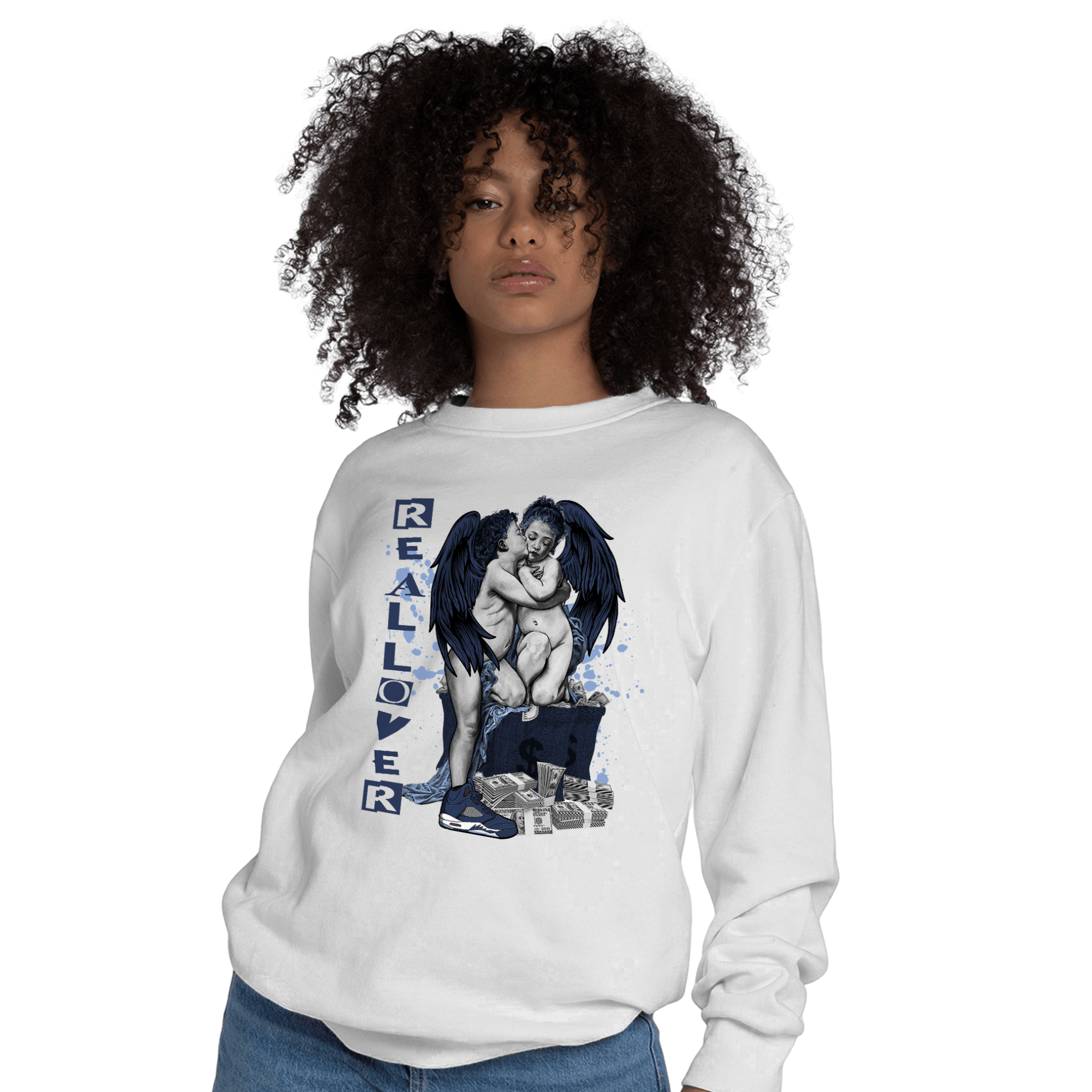 Midnight Navy 5s Sweatshirt Match Real Lover Angel - NastyJamz