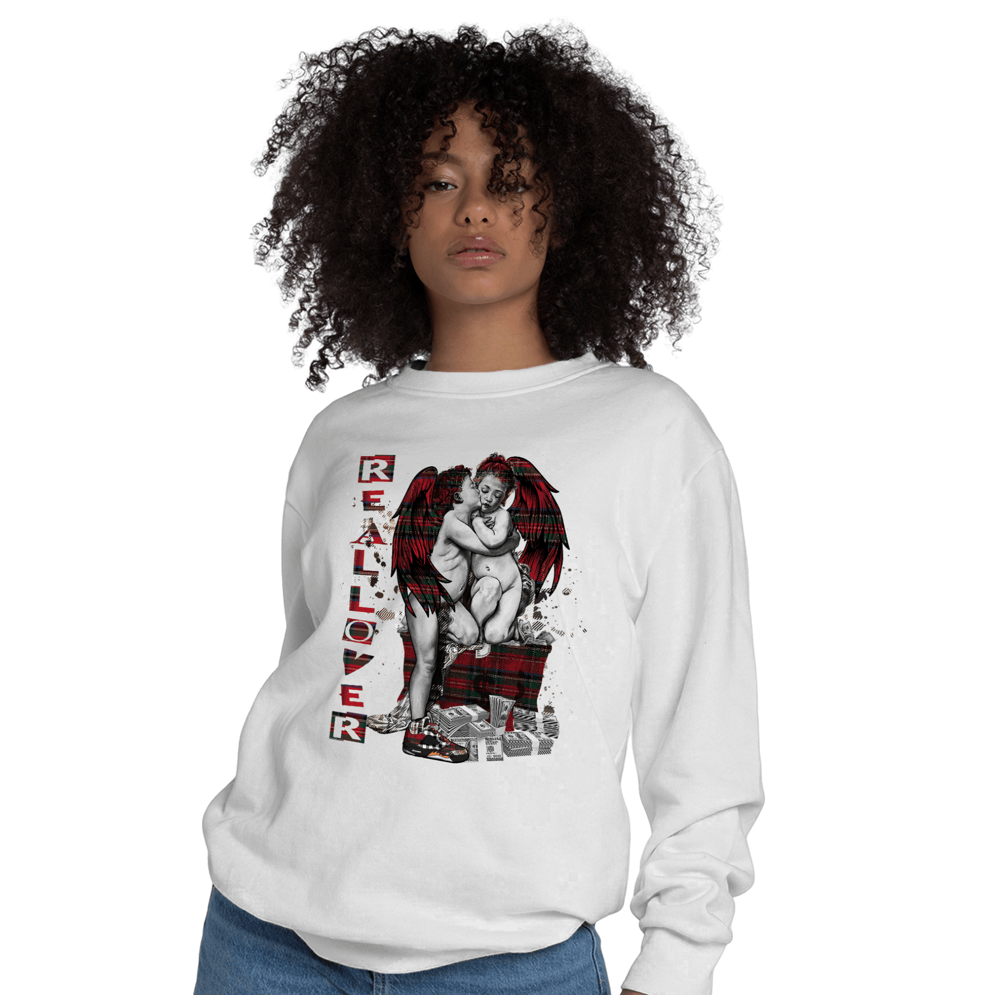 Plaid 5s Sweatshirt Match Real Lover Angel - NastyJamz