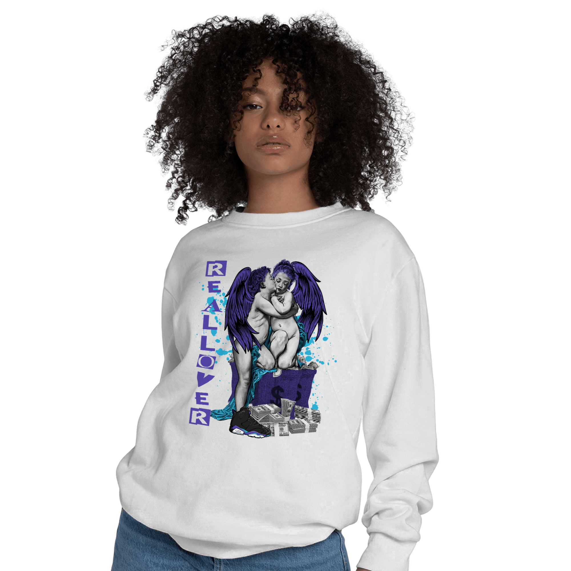 Aqua 6s Sweatshirt Match Real Lover Angel - NastyJamz