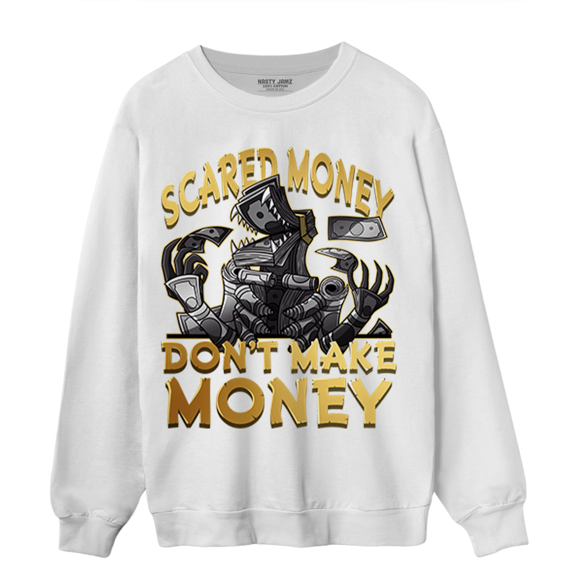 Mid SE Black Gold 1s Sweatshirt Match Scared Moneyy - NastyJamz