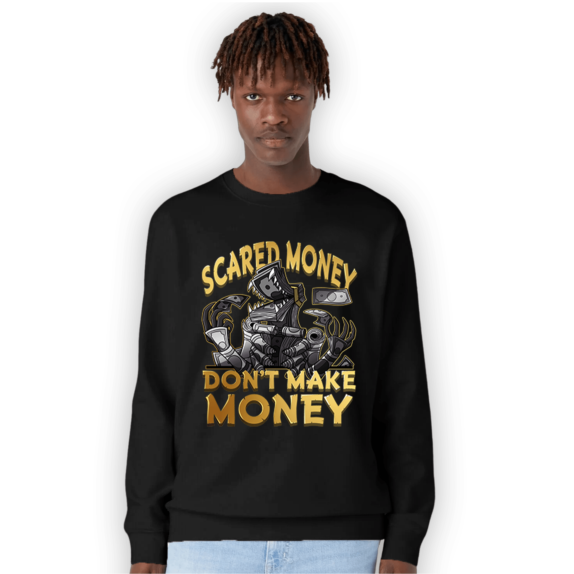 Mid SE Black Gold 1s Sweatshirt Match Scared Moneyy - NastyJamz