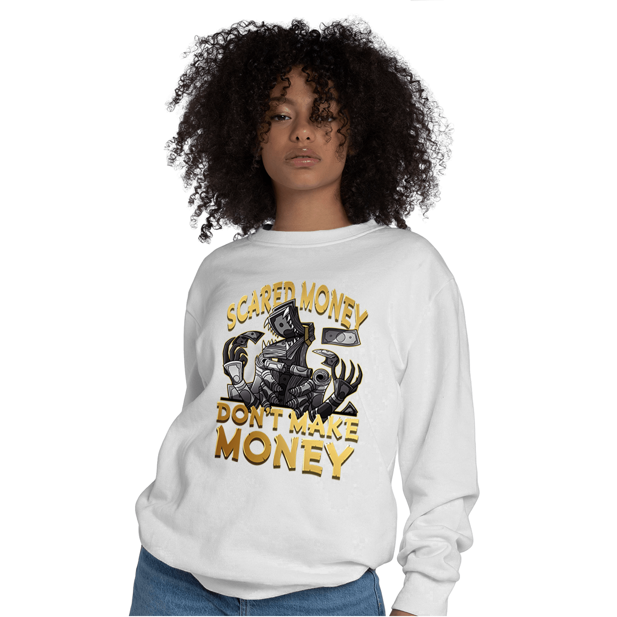 Mid SE Black Gold 1s Sweatshirt Match Scared Moneyy - NastyJamz