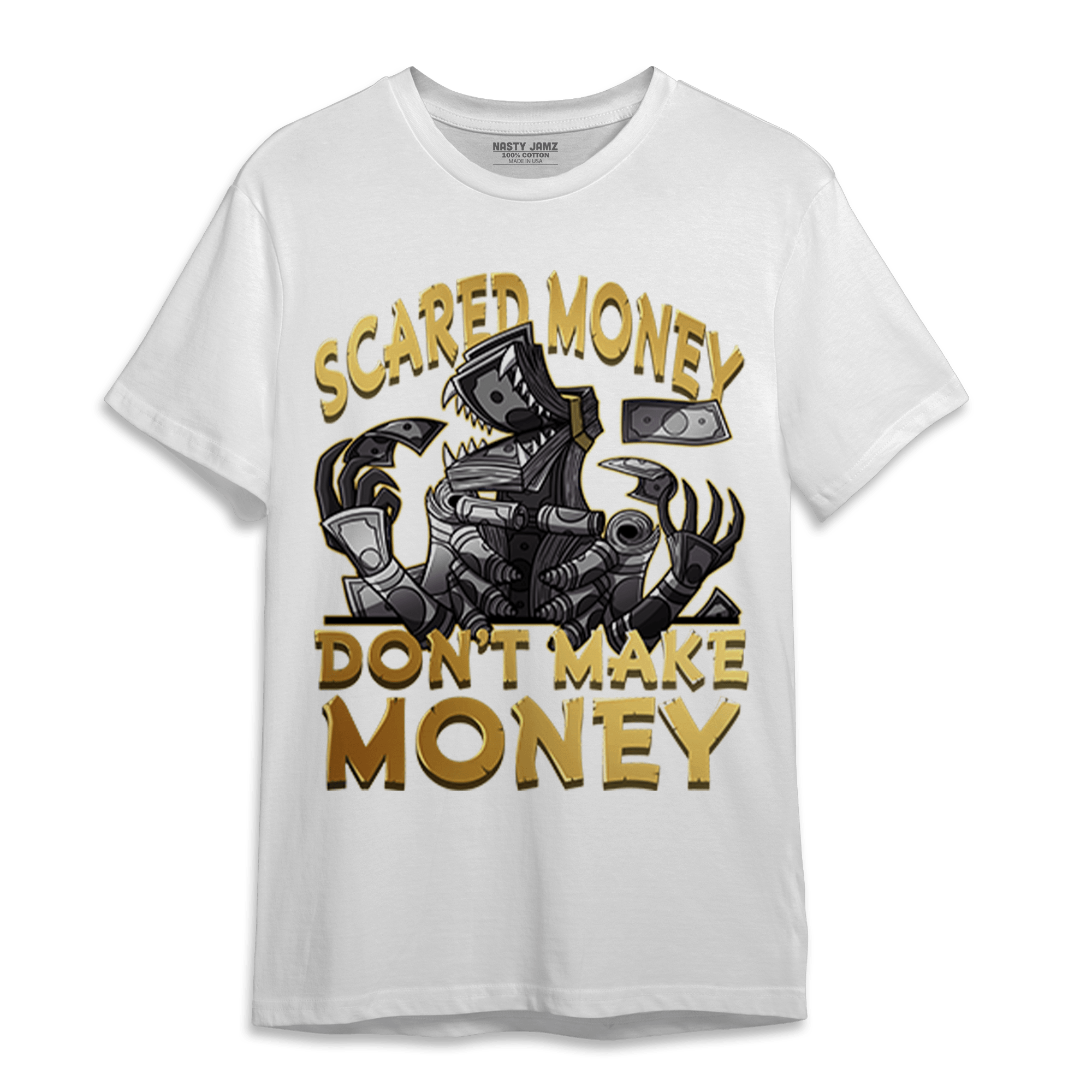 Mid SE Black Gold 1s T Shirt Match Scared Moneyy - NastyJamz