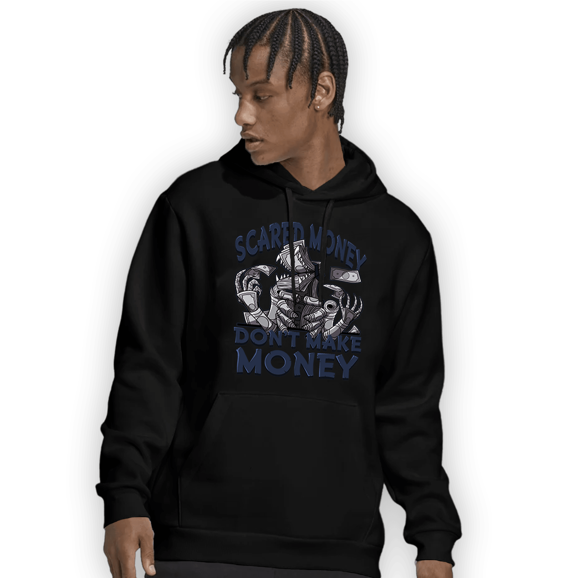 White Navy 3s Hoodie Match Scared Moneyy - NastyJamz