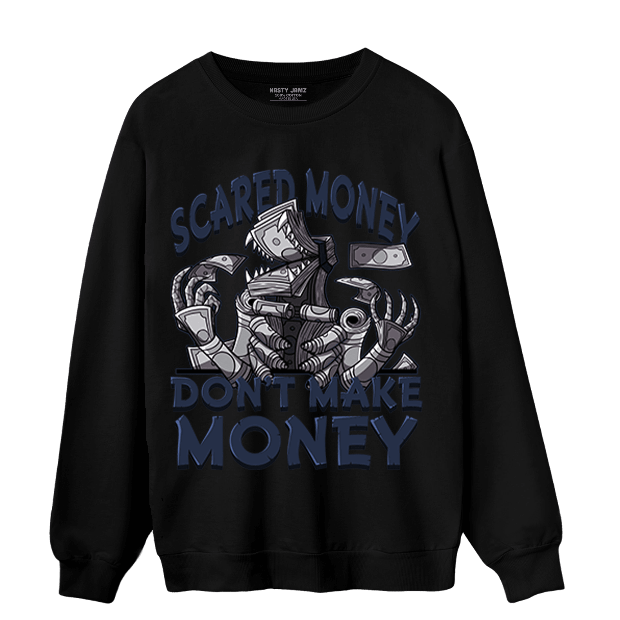 White Navy 3s Sweatshirt Match Scared Moneyy - NastyJamz