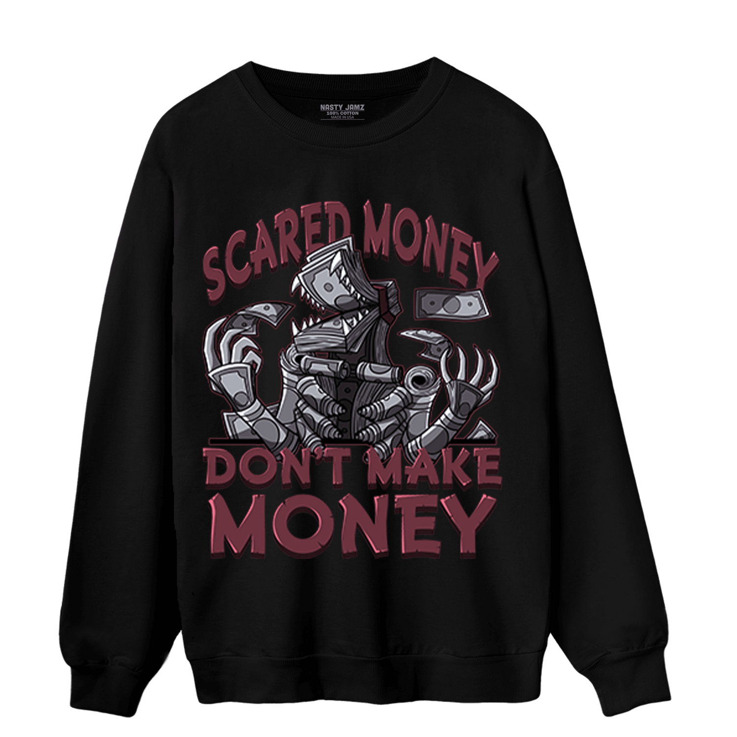Burgundy 5s Sweatshirt Match Scared Moneyy - NastyJamz