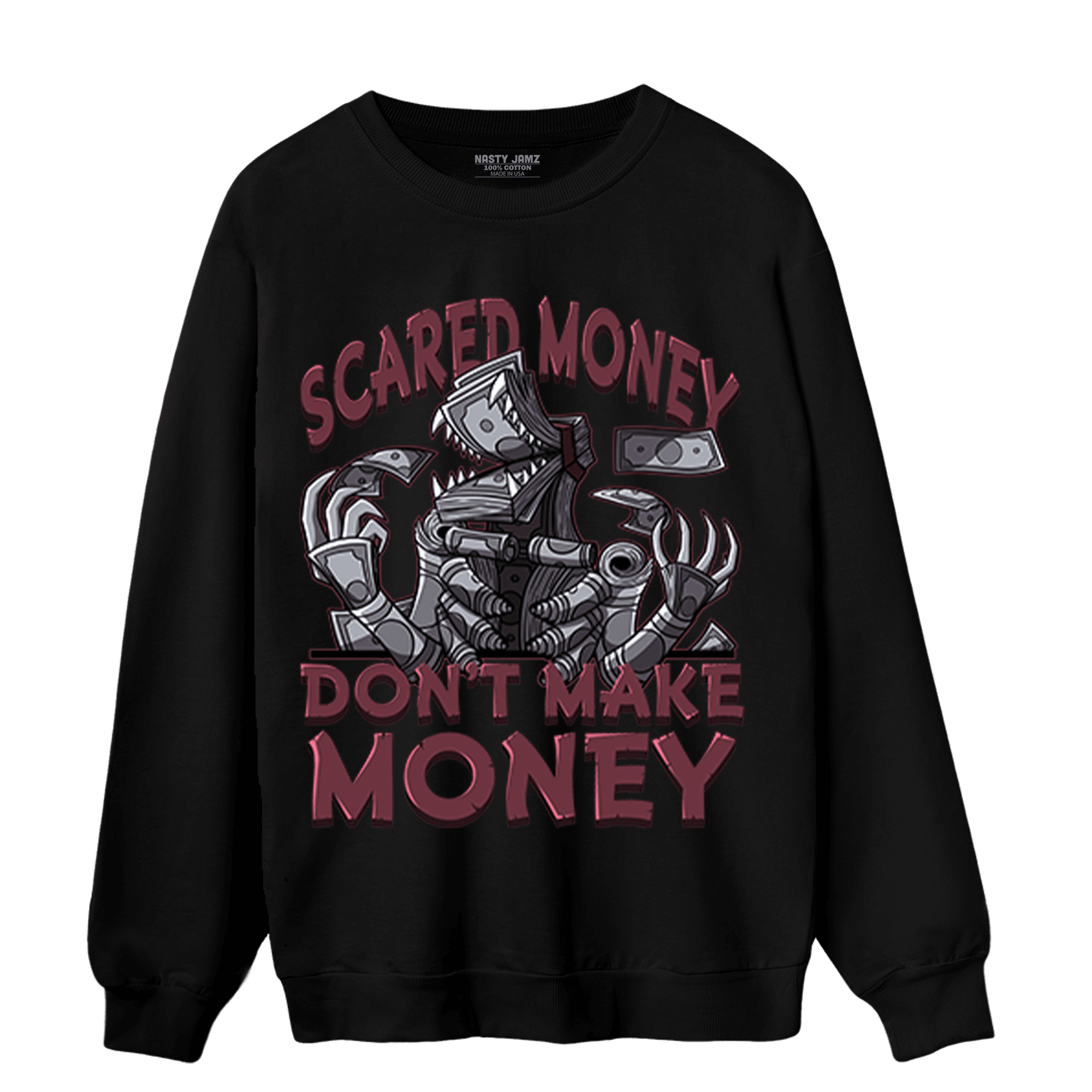 Burgundy 5s Sweatshirt Match Scared Moneyy - NastyJamz