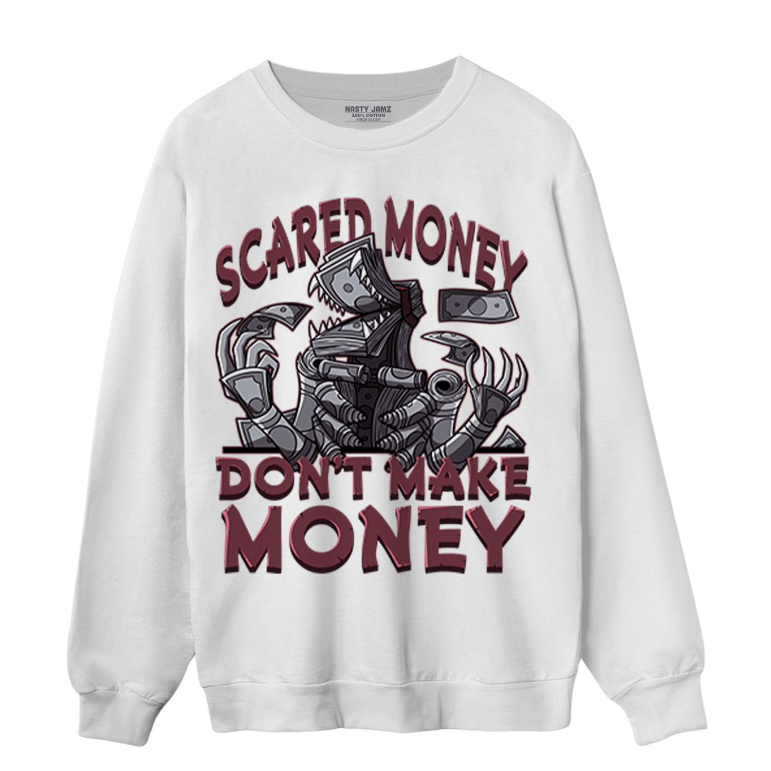 Burgundy 5s Sweatshirt Match Scared Moneyy - NastyJamz