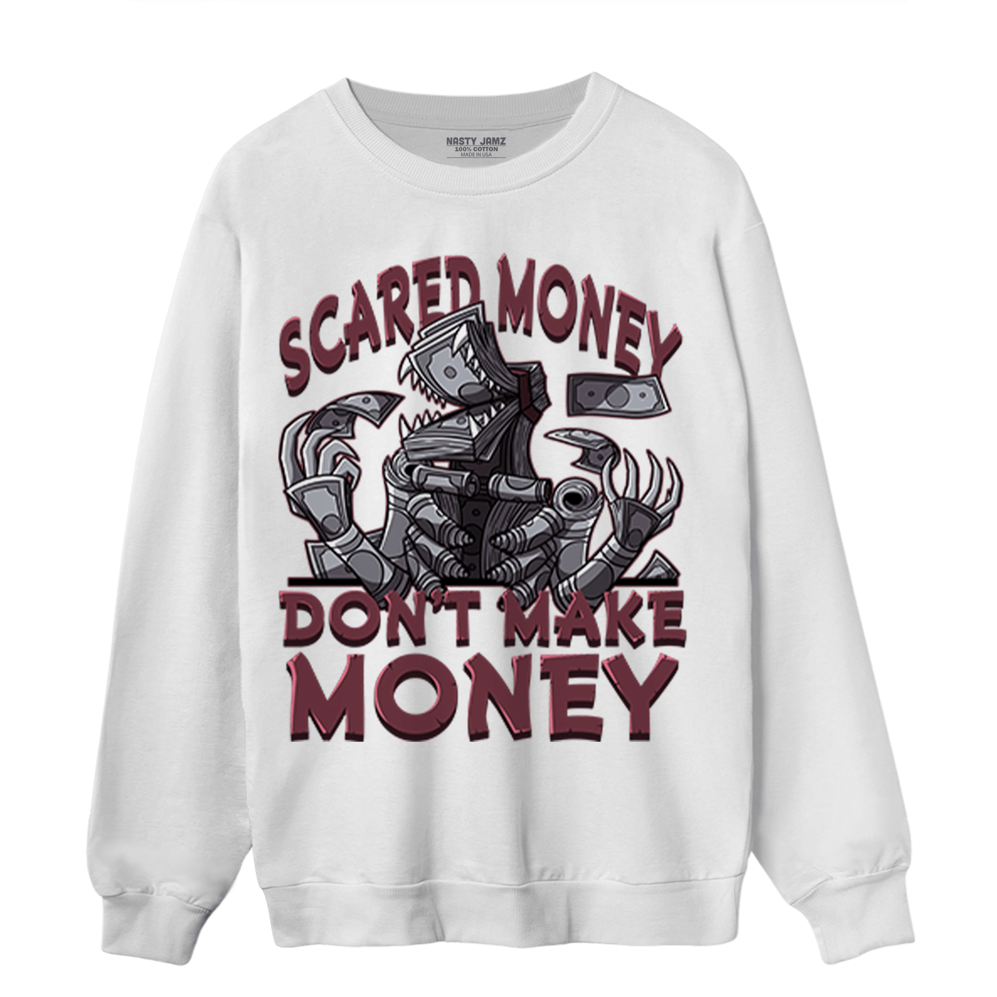 Burgundy 5s Sweatshirt Match Scared Moneyy - NastyJamz