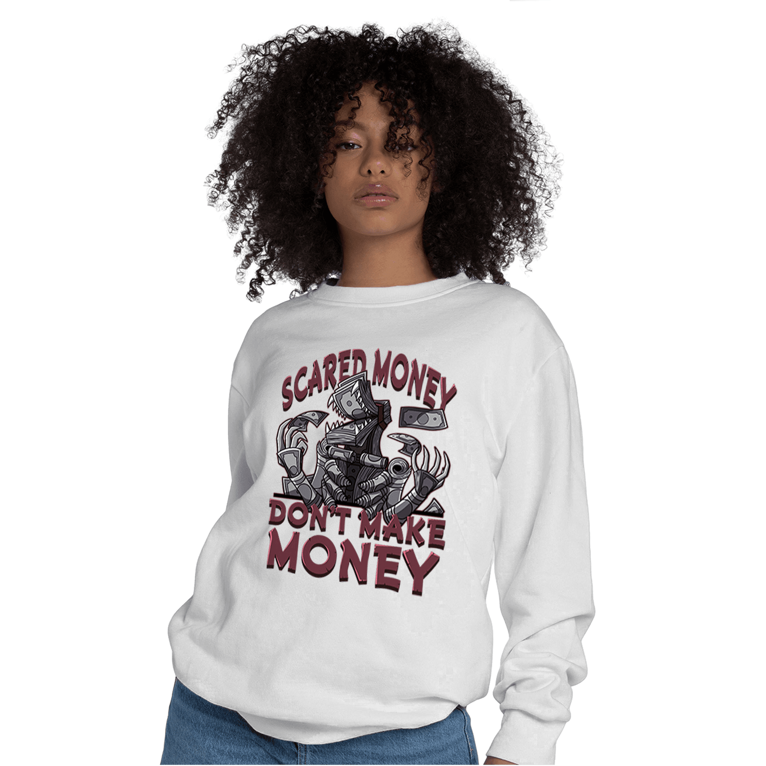 Burgundy 5s Sweatshirt Match Scared Moneyy - NastyJamz
