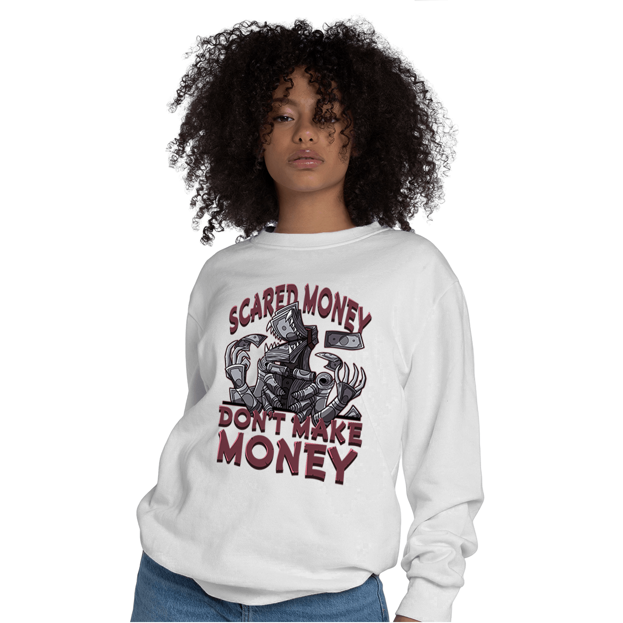 Burgundy 5s Sweatshirt Match Scared Moneyy - NastyJamz