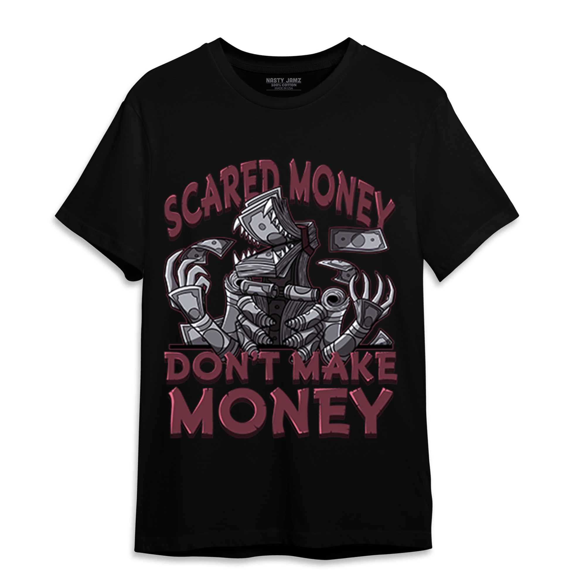 Burgundy 5s T Shirt Match Scared Moneyy - NastyJamz