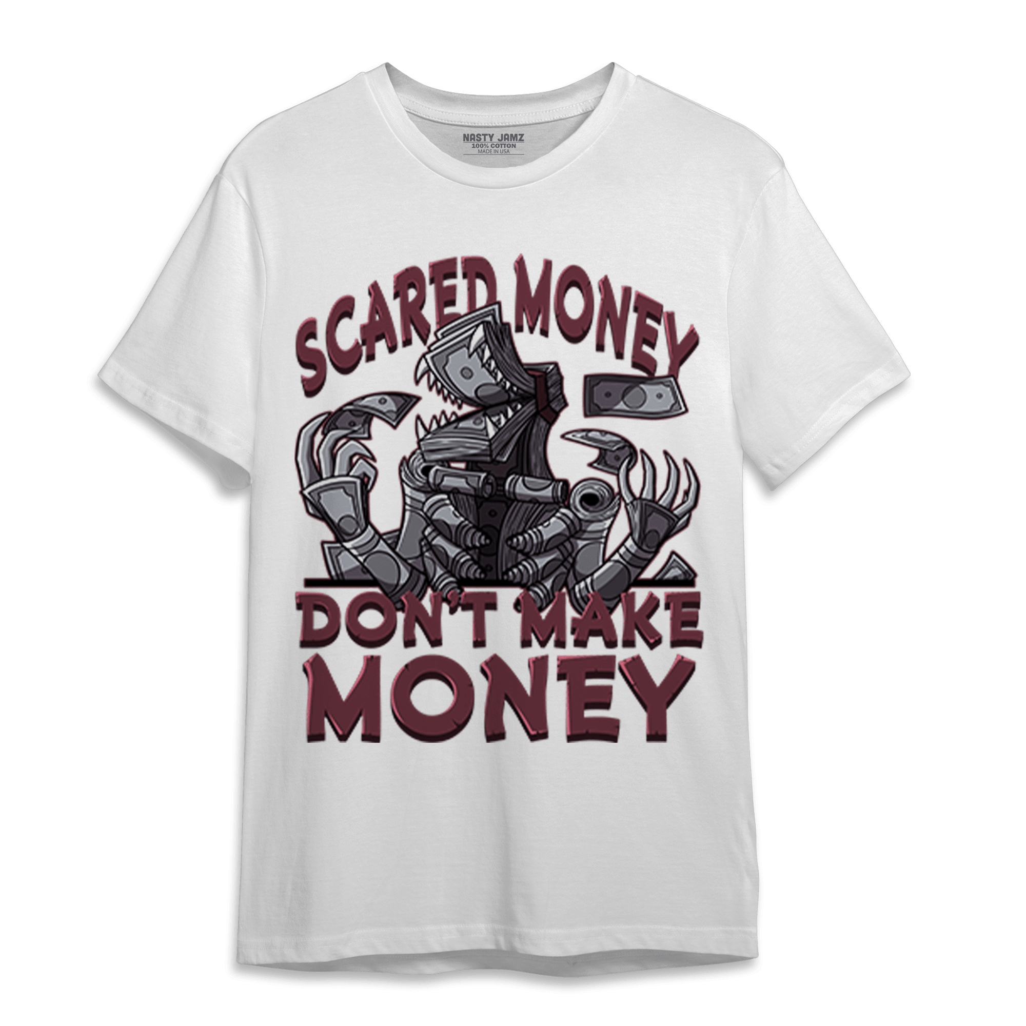 Burgundy 5s T Shirt Match Scared Moneyy - NastyJamz