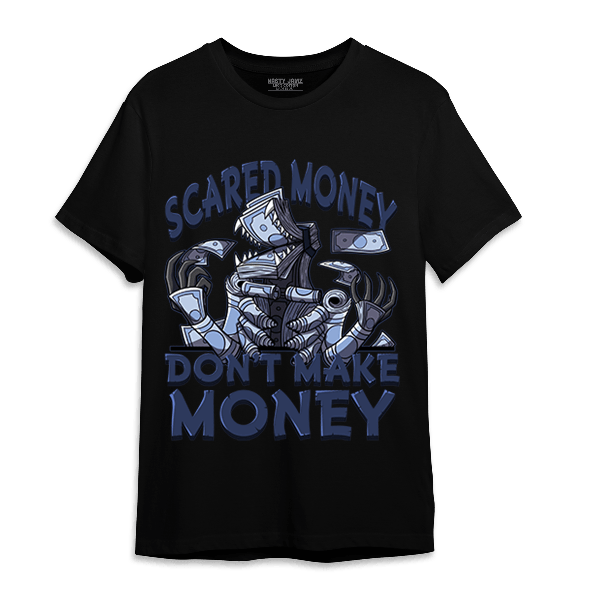 Midnight Navy 5s T Shirt Match Scared Moneyy - NastyJamz