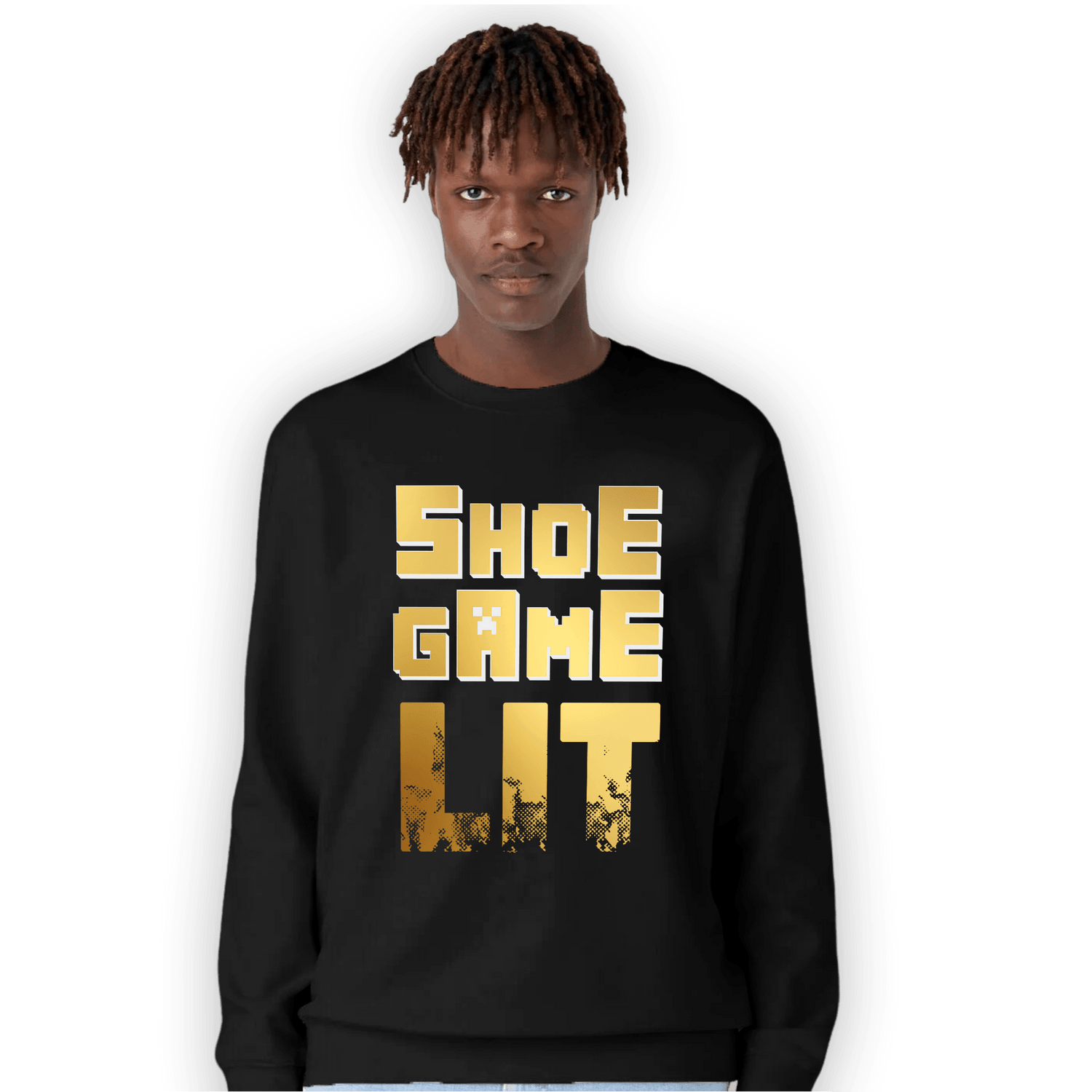 Mid SE Black Gold 1s Sweatshirt Match Shoe Game Lit - NastyJamz