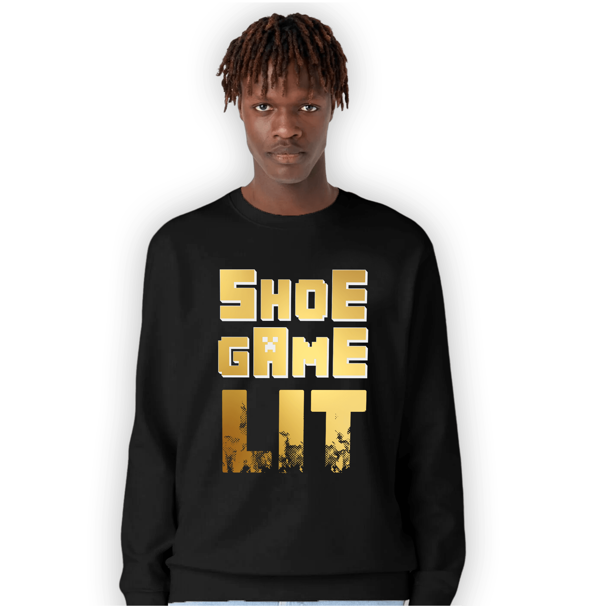 Mid SE Black Gold 1s Sweatshirt Match Shoe Game Lit - NastyJamz